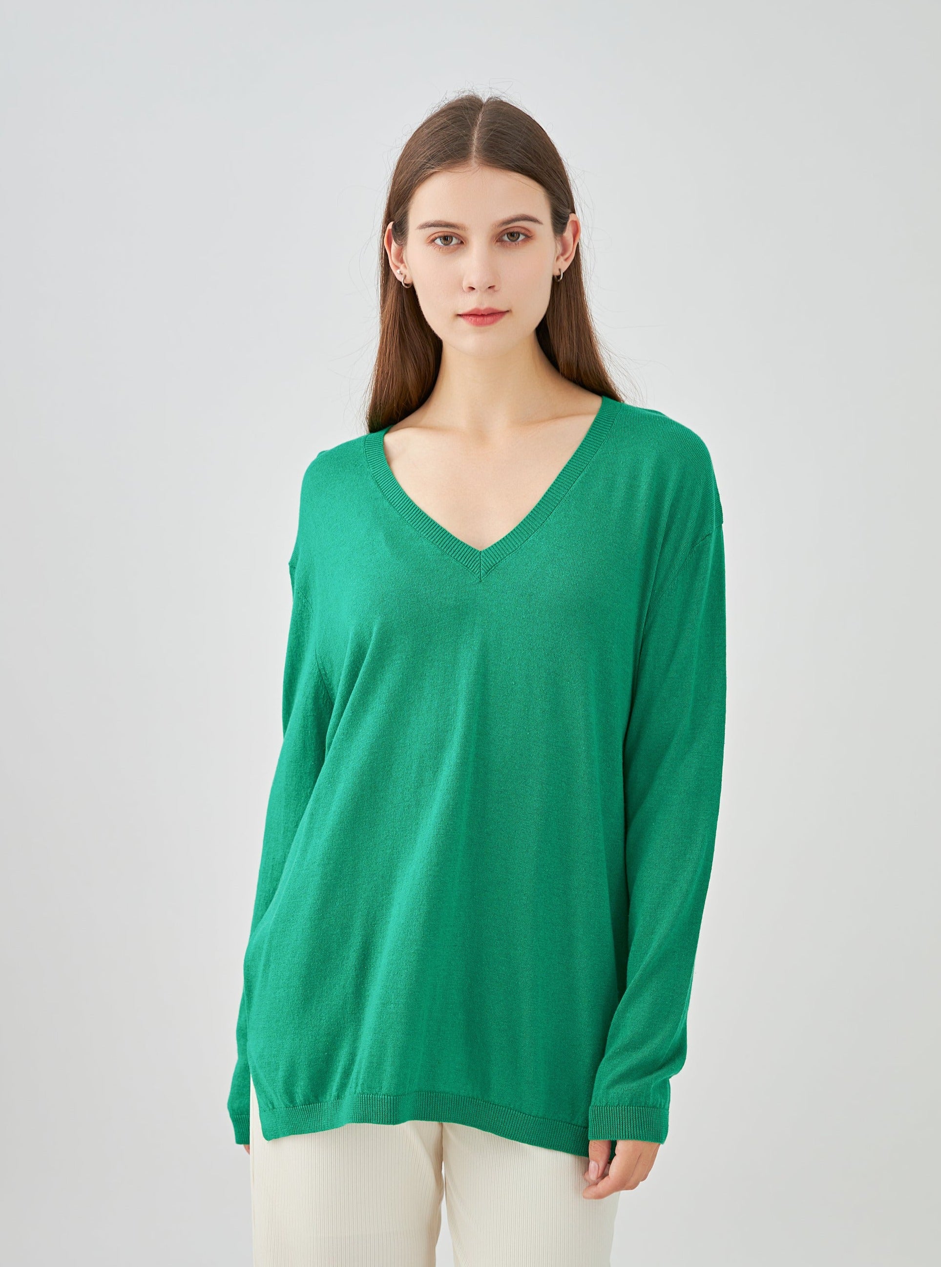 Pull V oversize en soie et cachemire