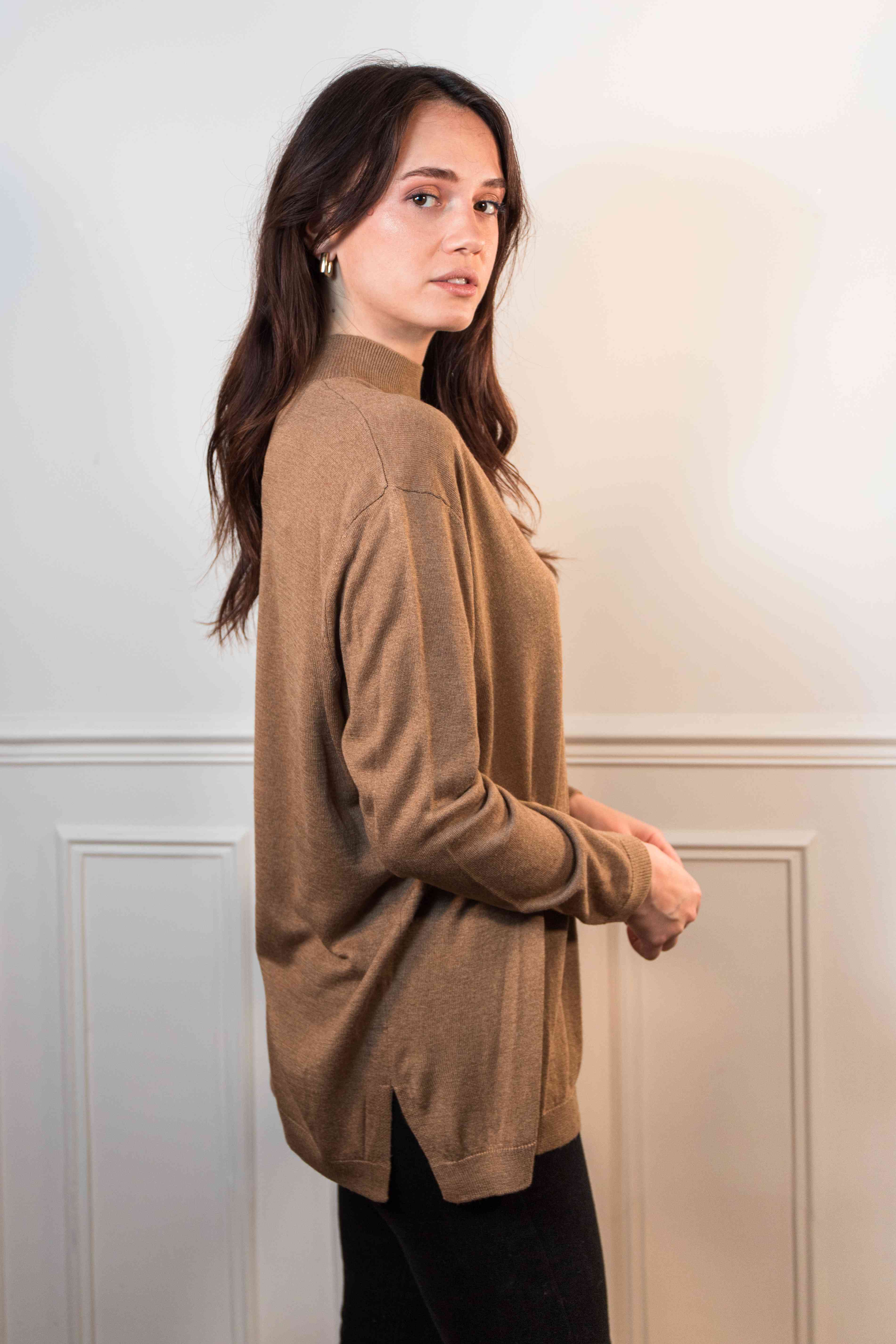 Pull col cheminée oversize en soie et cachemire