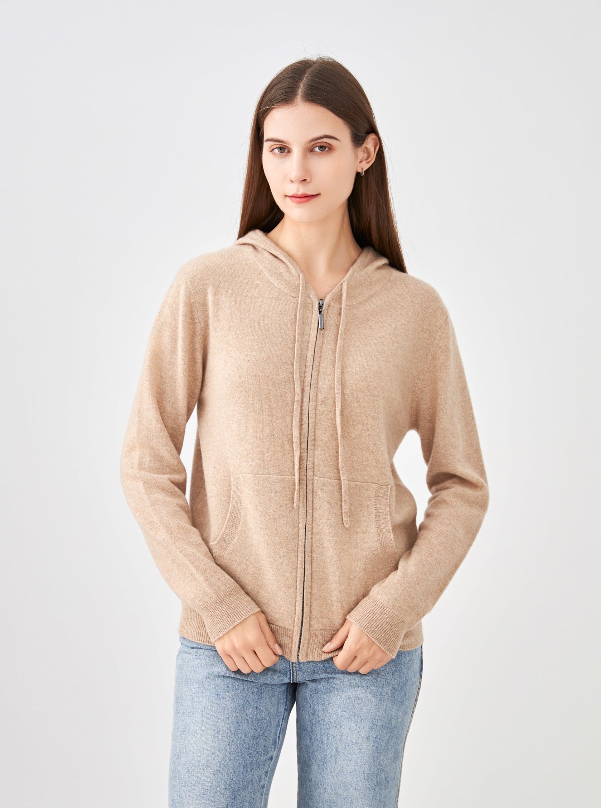 Gilet zippé à capuche en cachemire