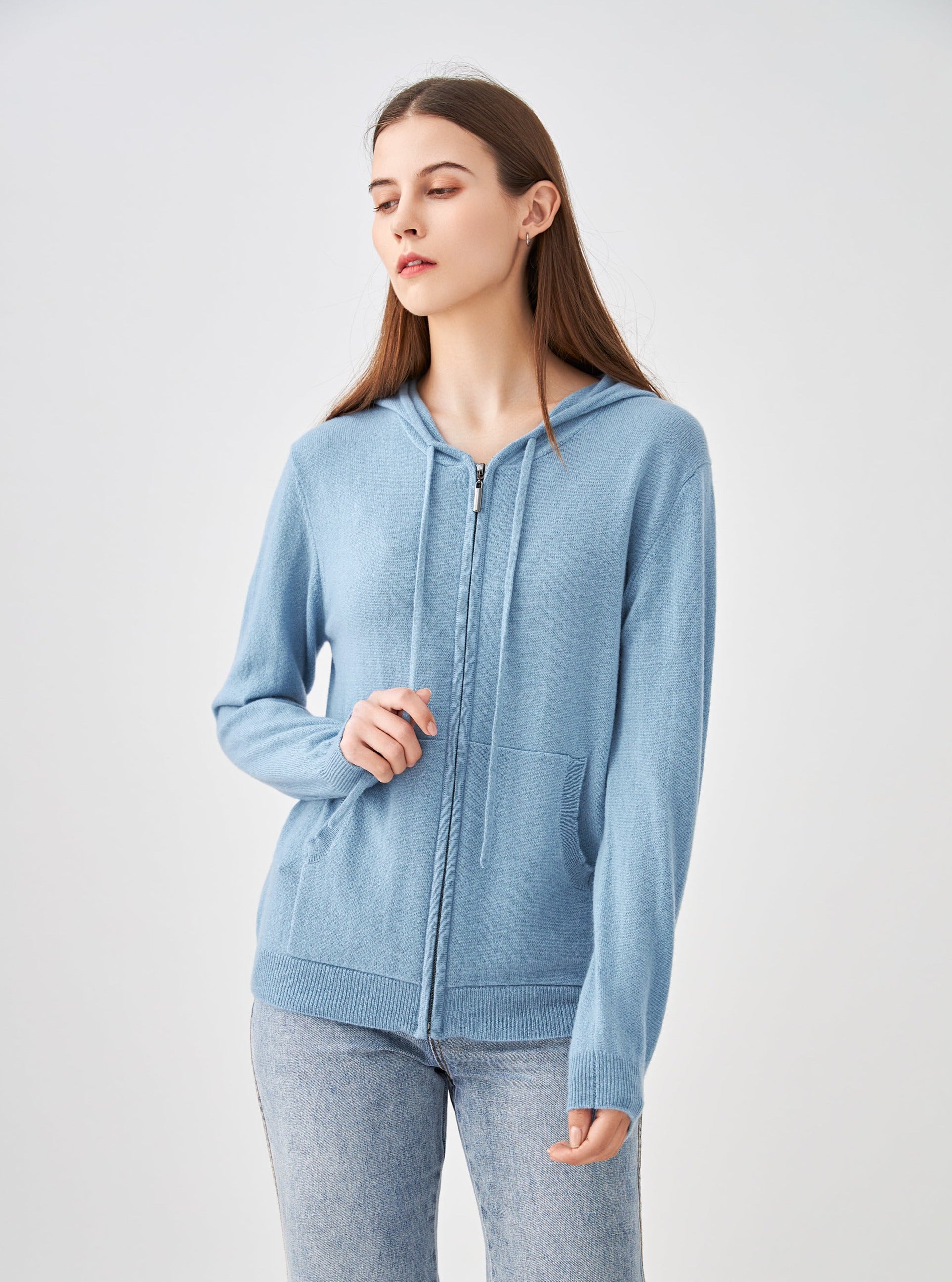 Gilet zippé à capuche en cachemire