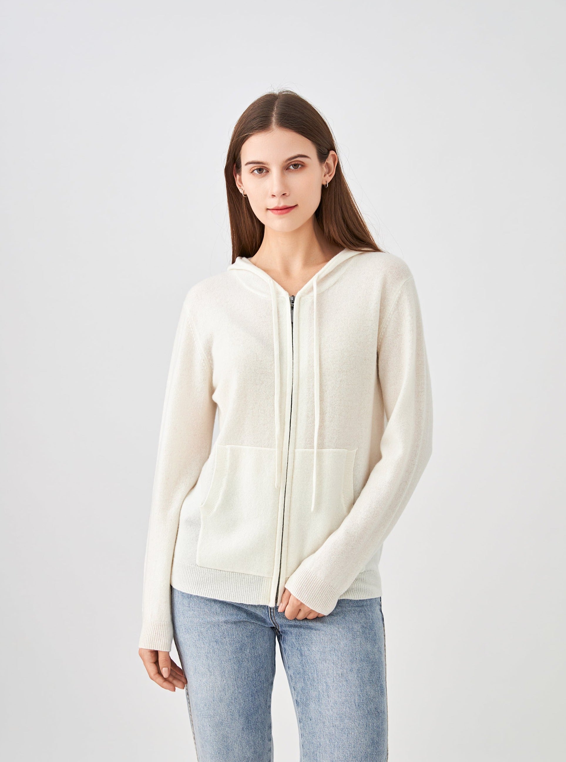 Gilet zippé à capuche en cachemire