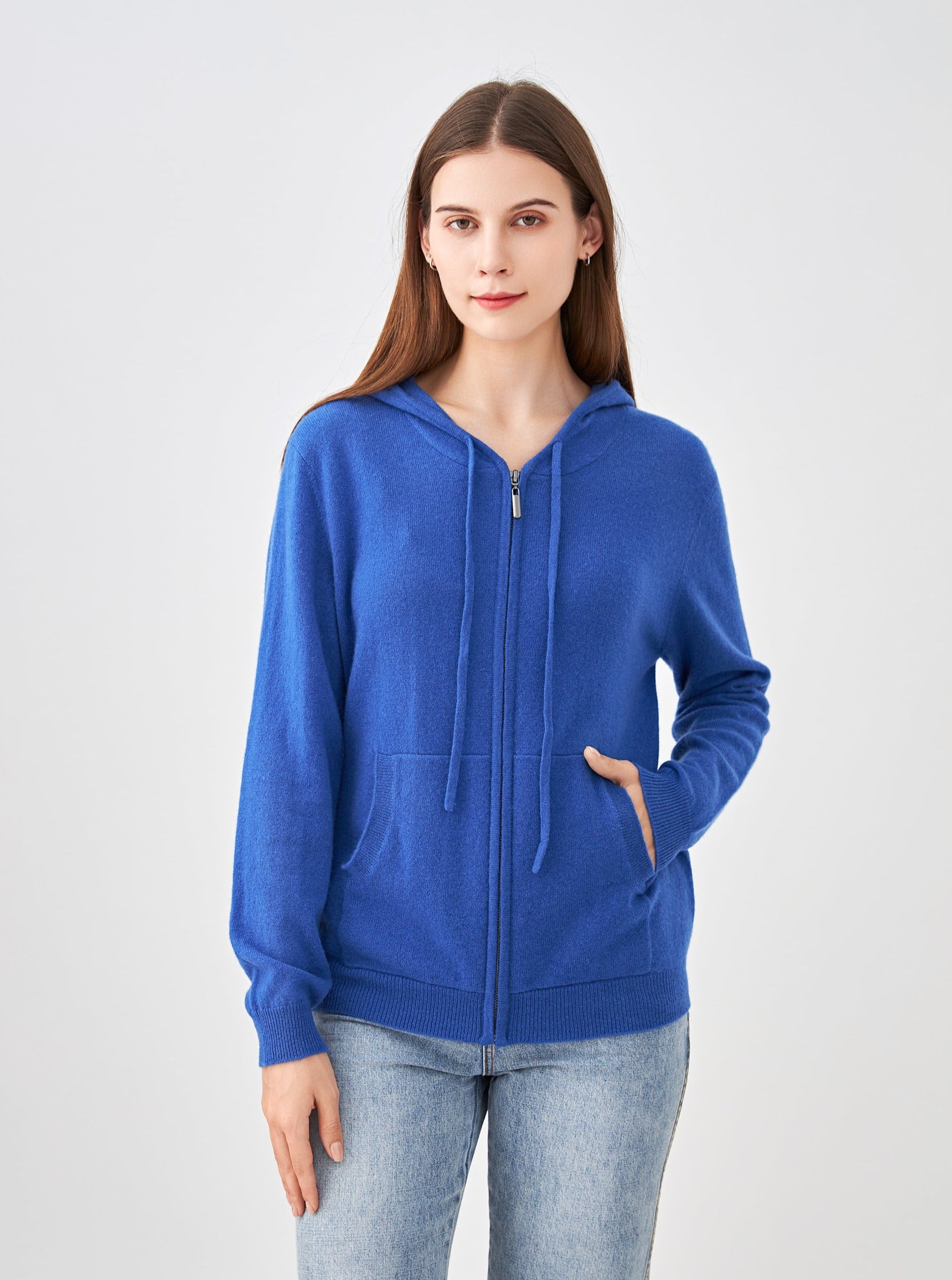 Gilet zippé à capuche en cachemire