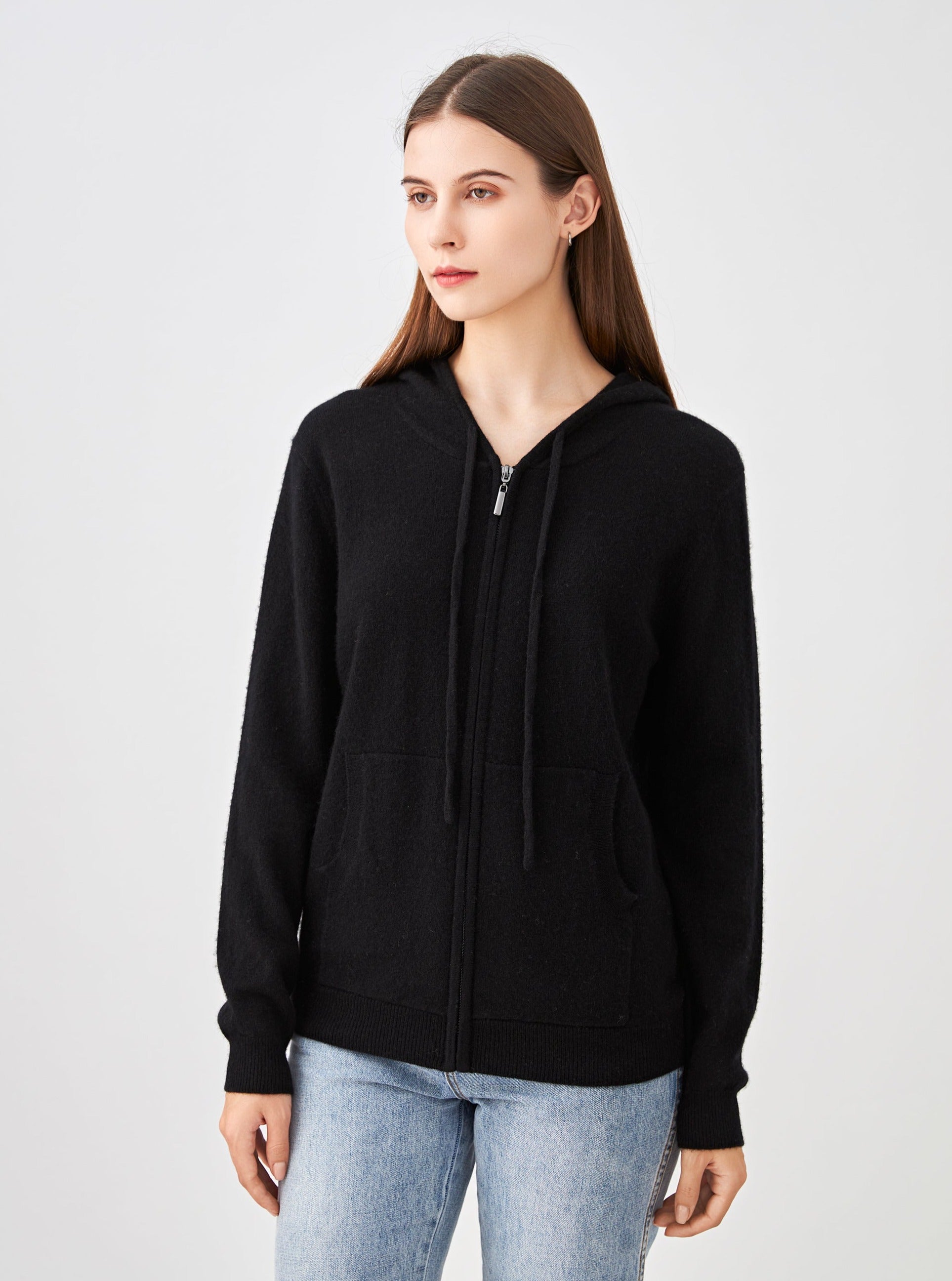 Gilet zippé à capuche en cachemire