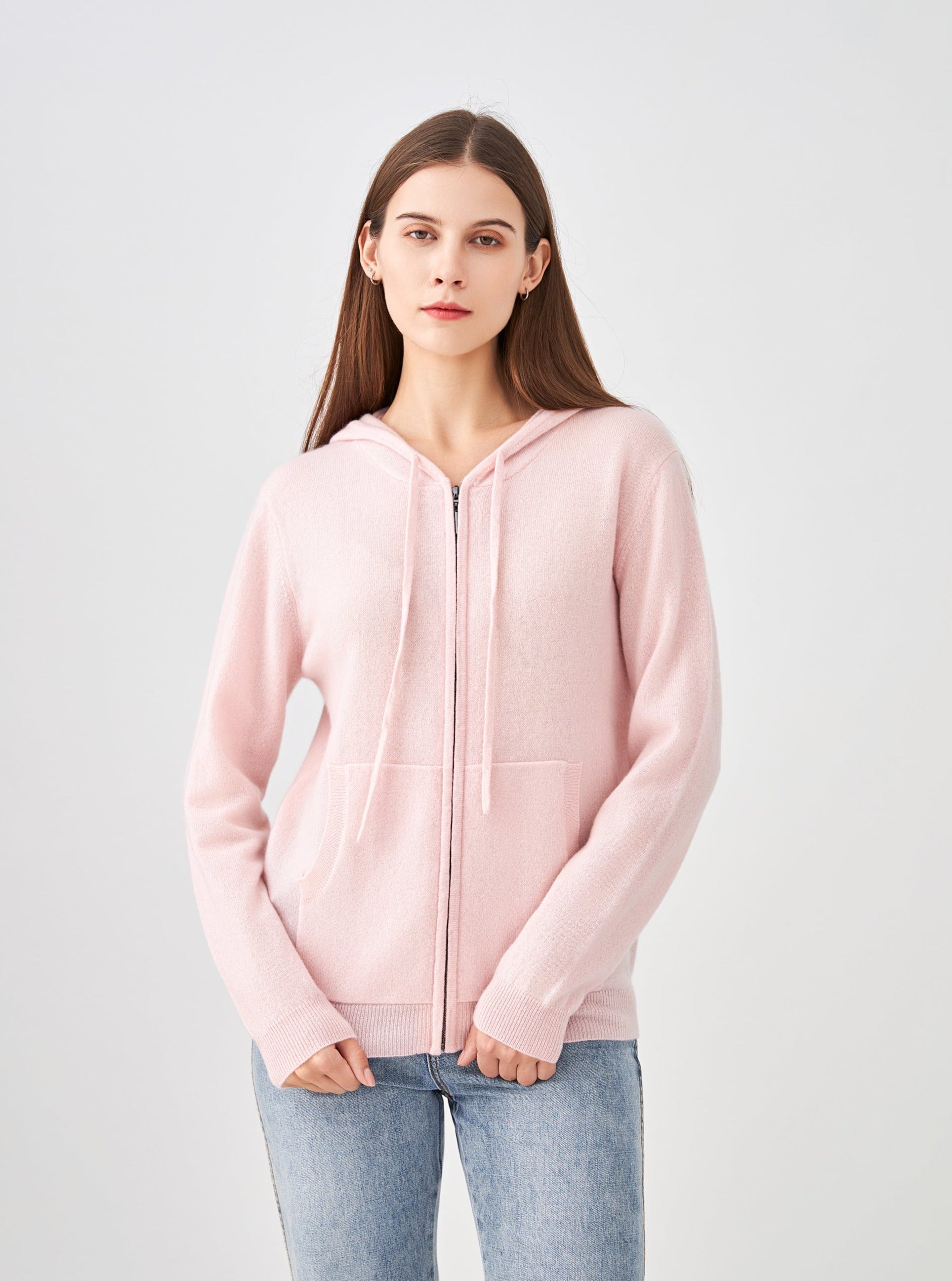 Gilet zippé à capuche en cachemire