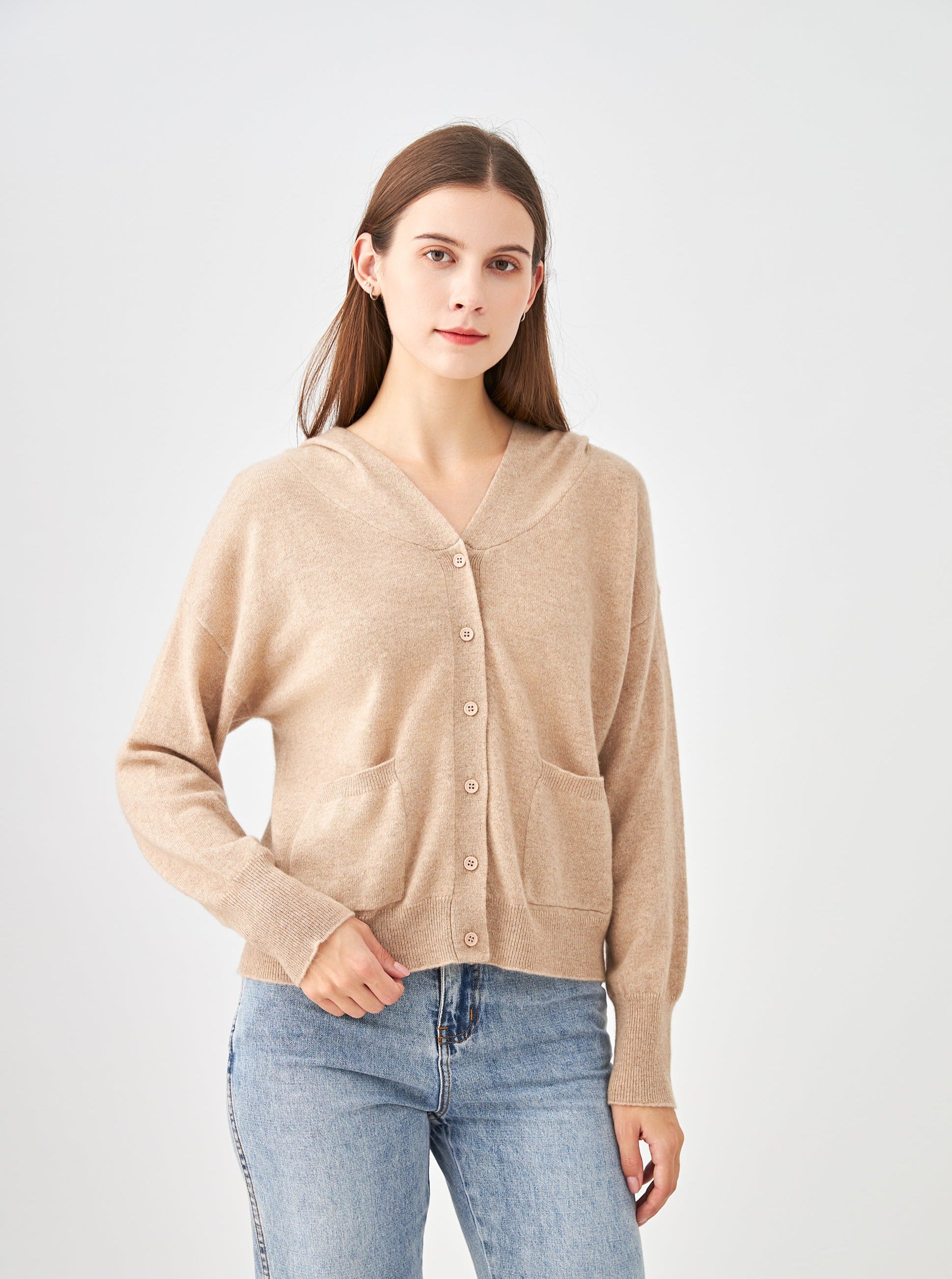 Gilet capuche avec poches en cachemire