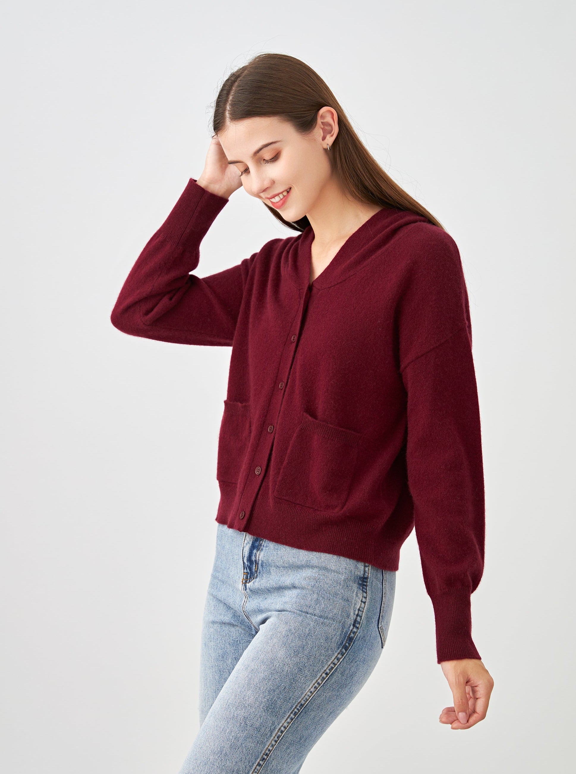 Gilet capuche avec poches en cachemire