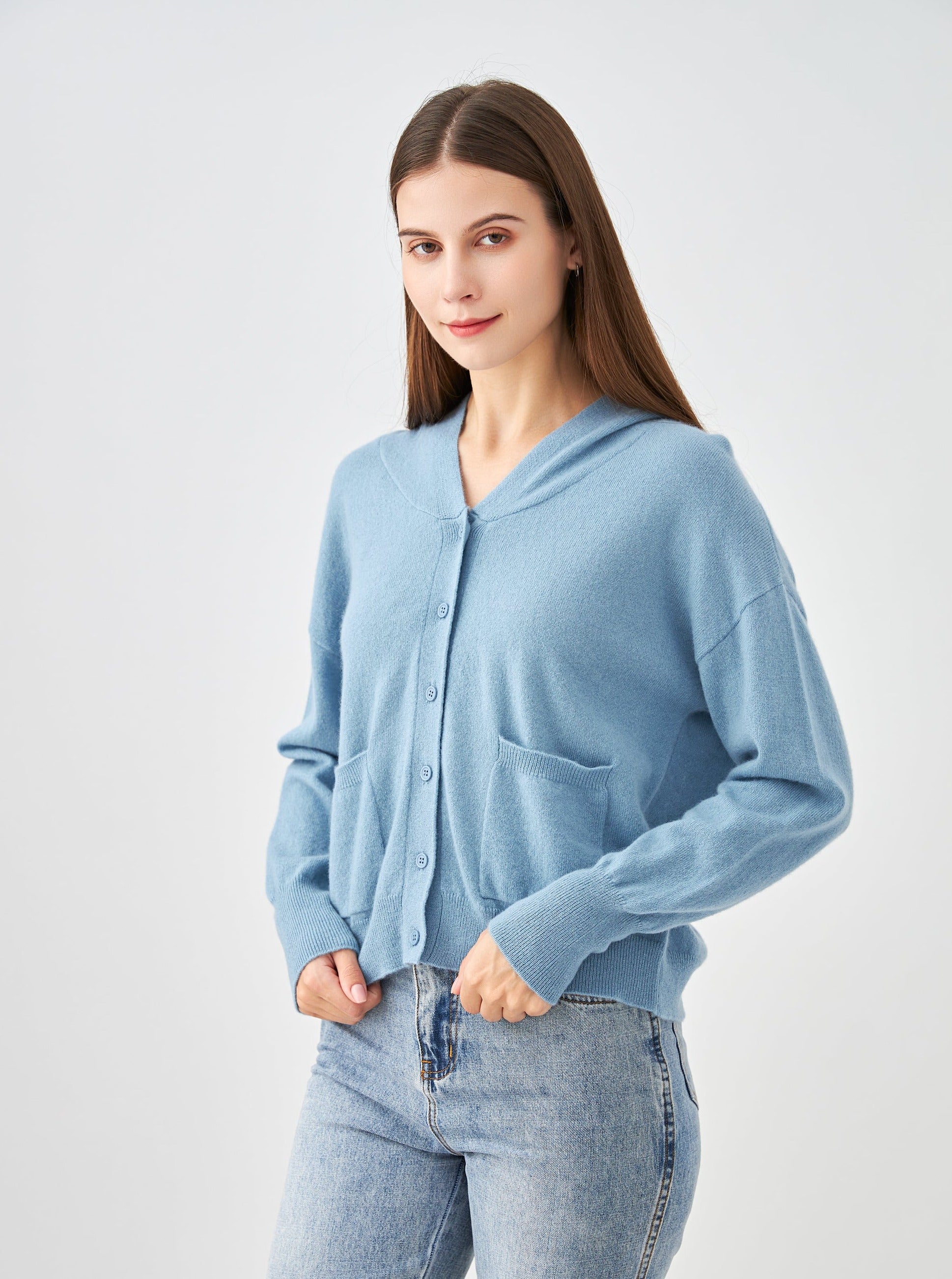 Gilet capuche avec poches en cachemire