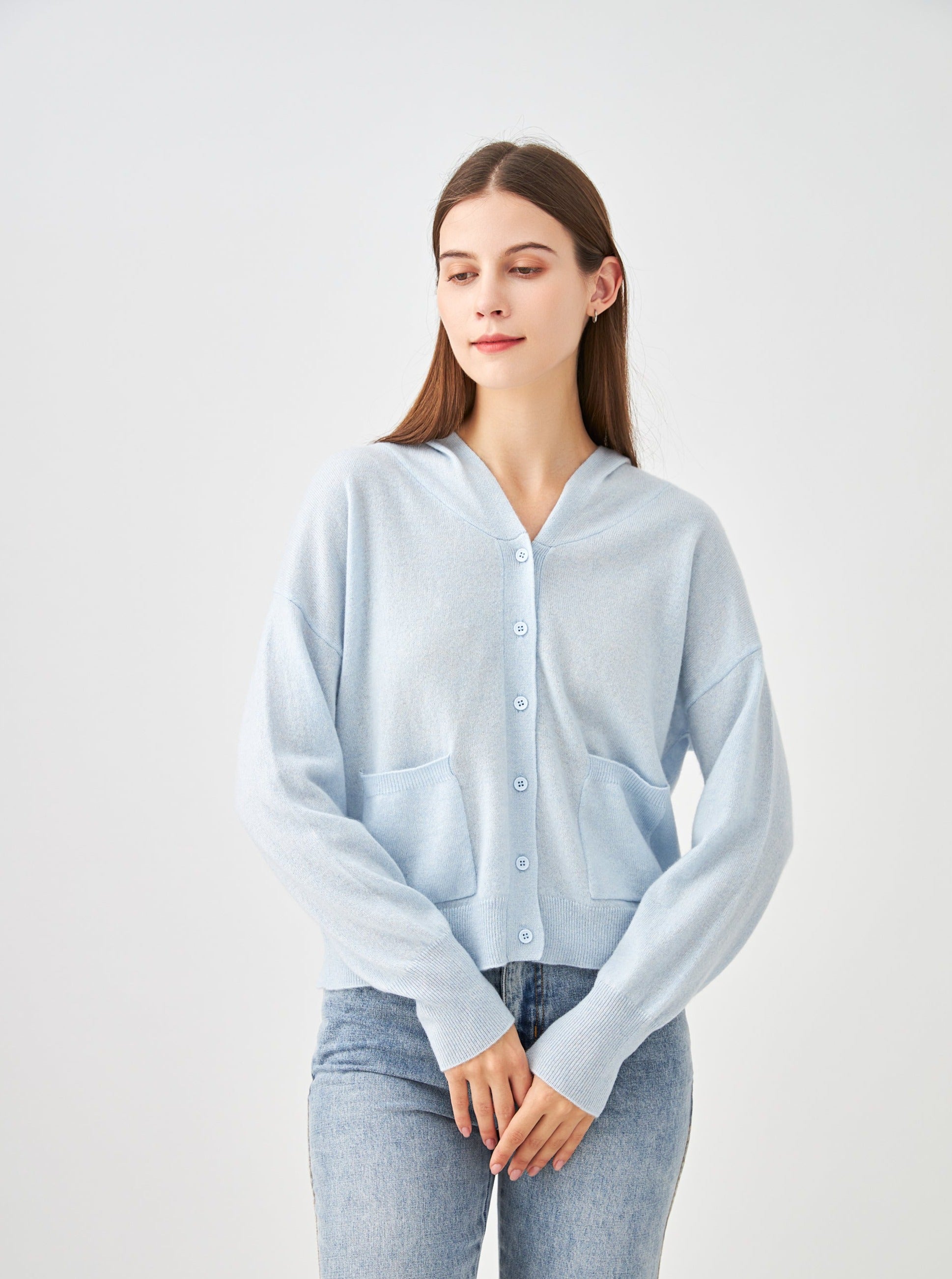 Gilet capuche avec poches en cachemire