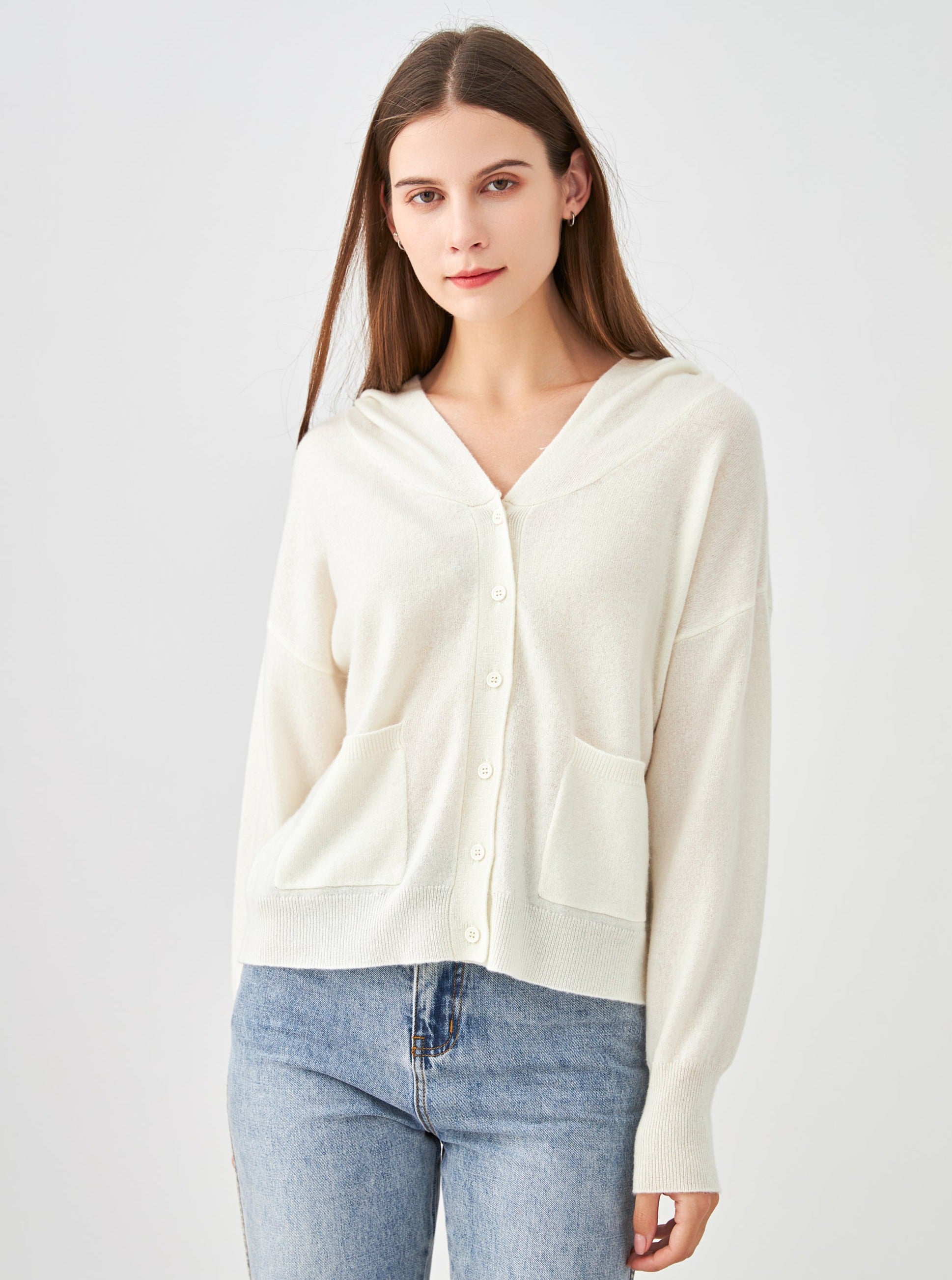 Gilet capuche avec poches en cachemire