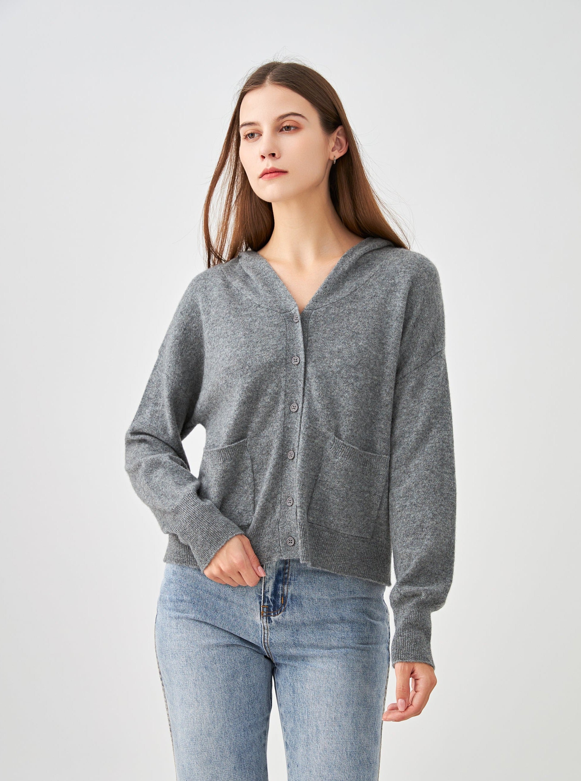 Gilet capuche avec poches en cachemire