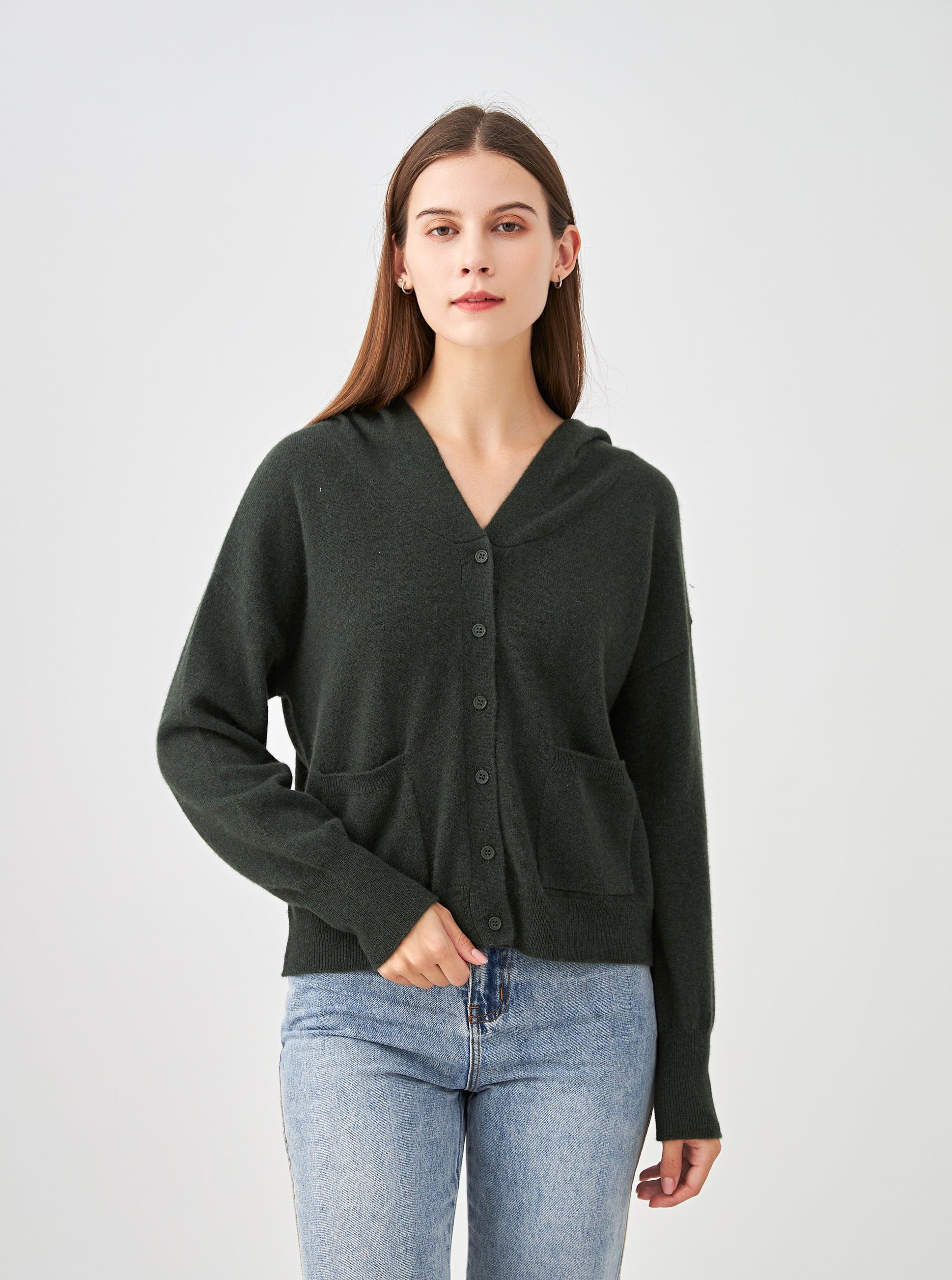 Gilet capuche avec poches en cachemire