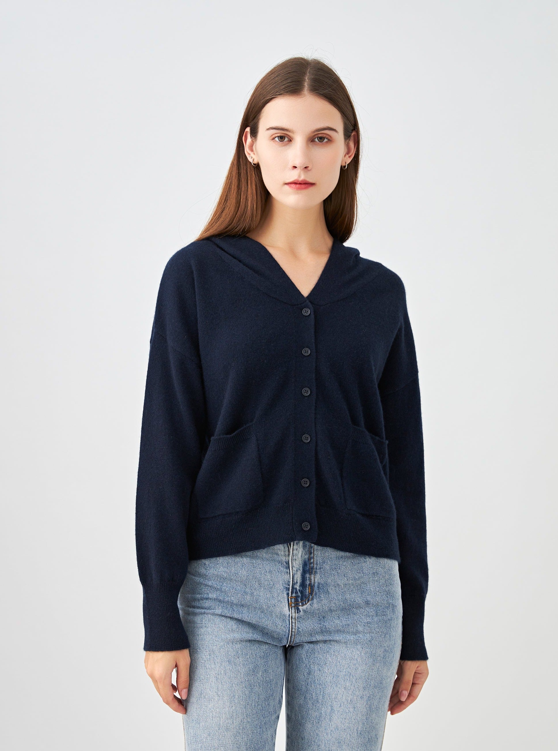 Gilet capuche avec poches en cachemire