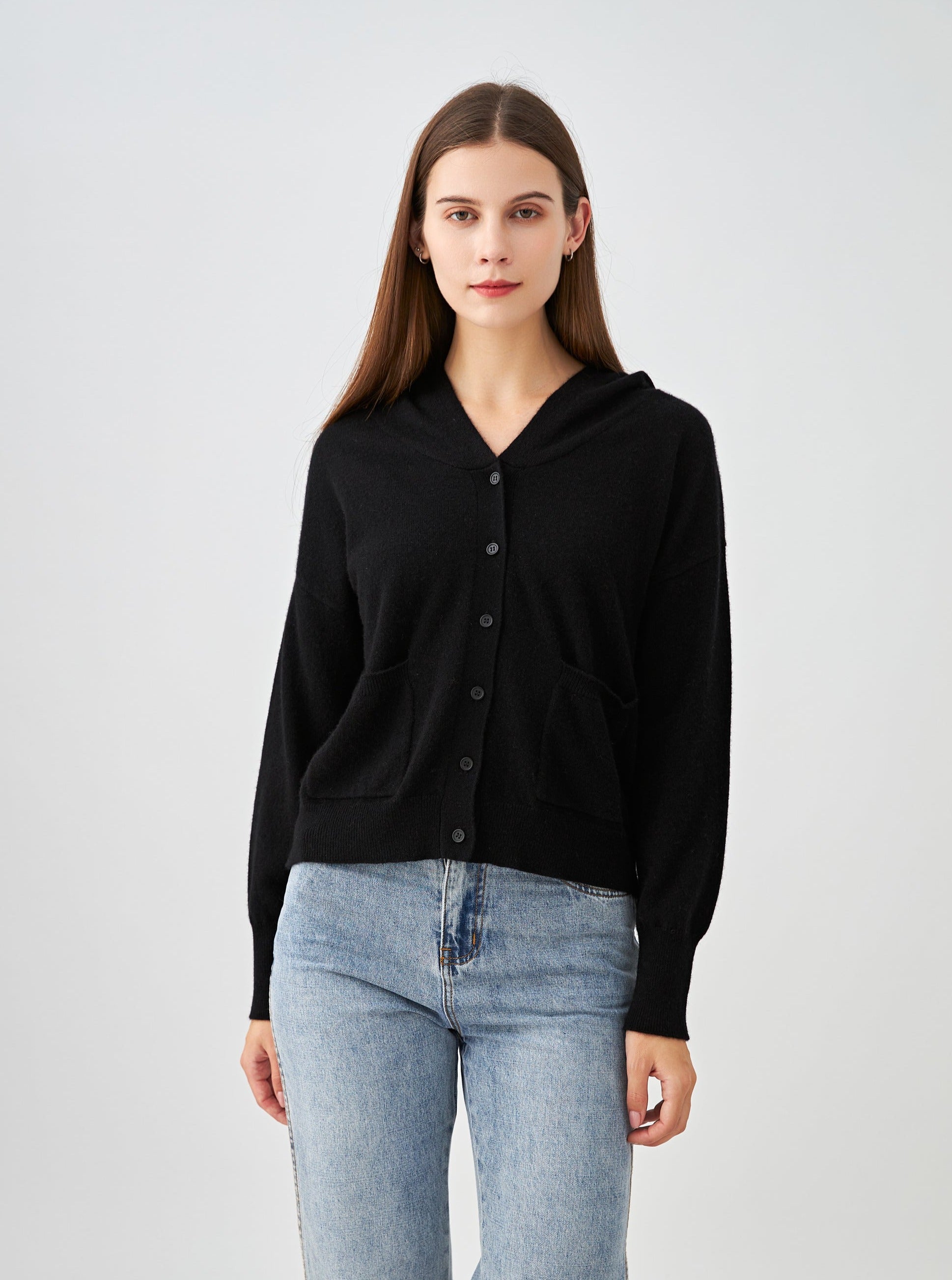 Gilet capuche avec poches en cachemire