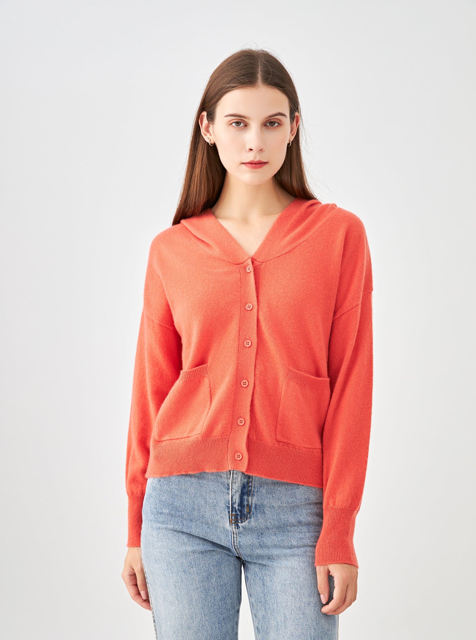 Gilet capuche avec poches en cachemire