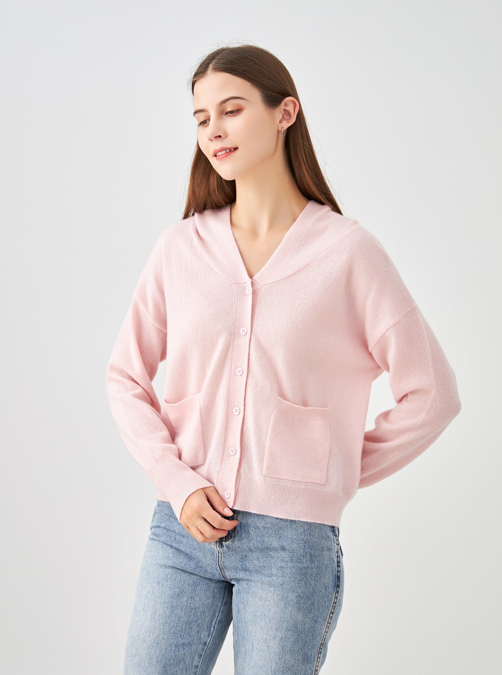 Gilet capuche avec poches en cachemire