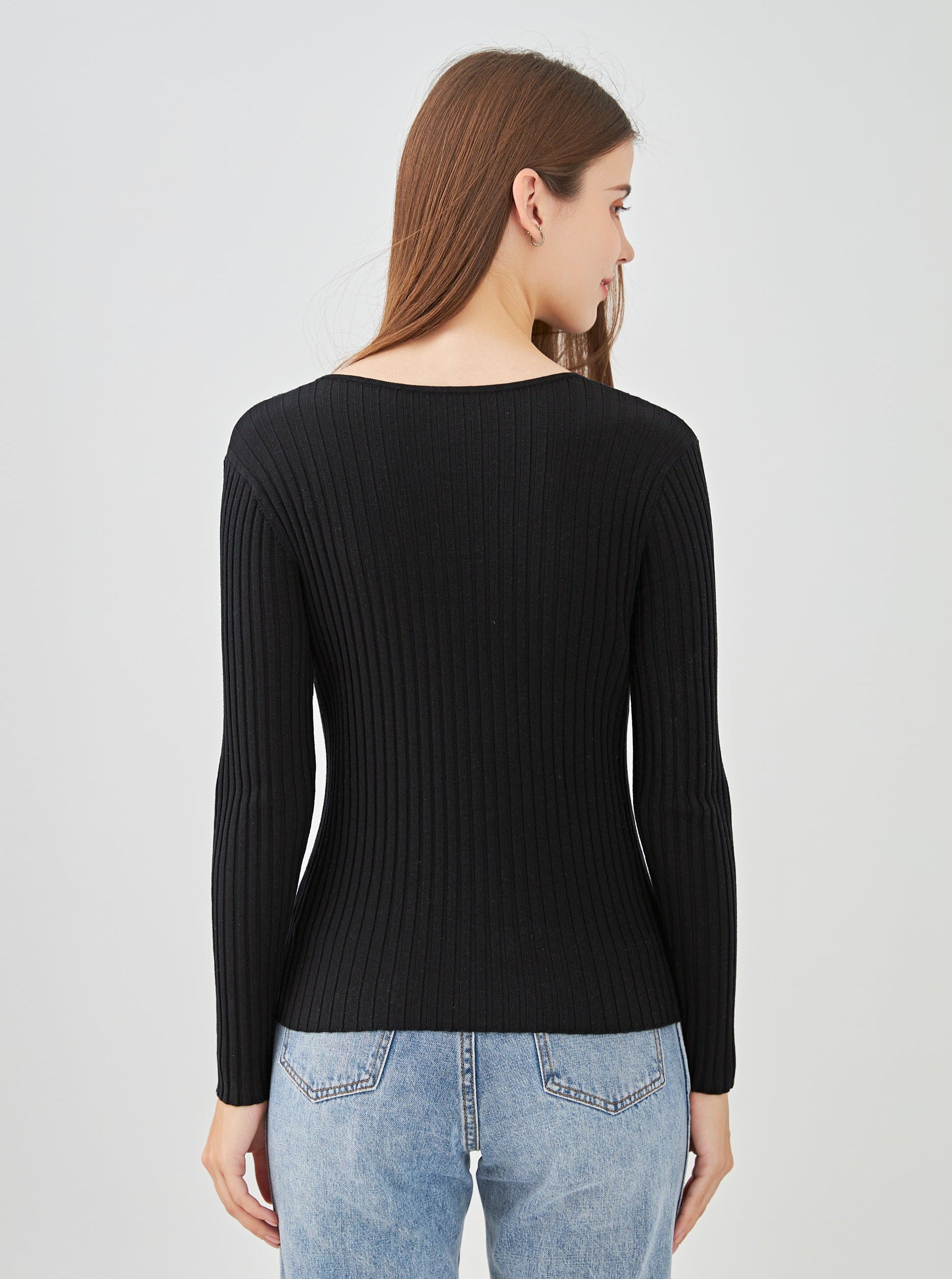 Pull V côtelé en soie