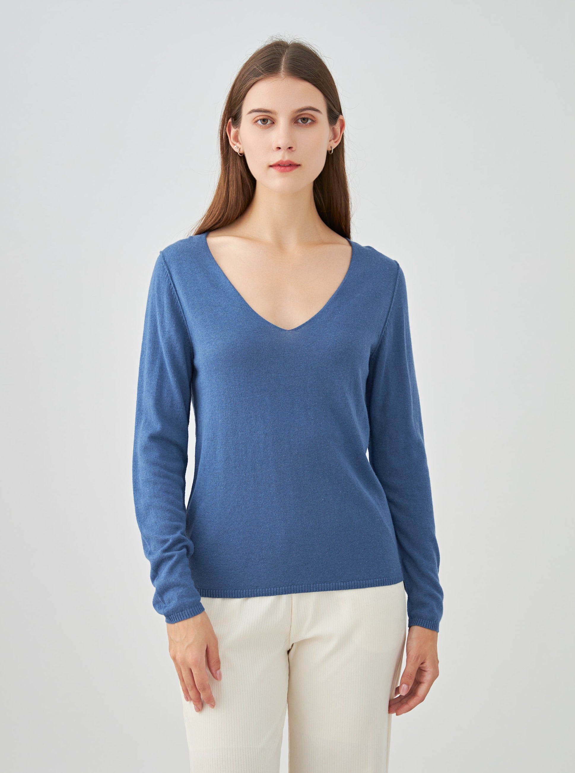 Pull col V en soie cachemire