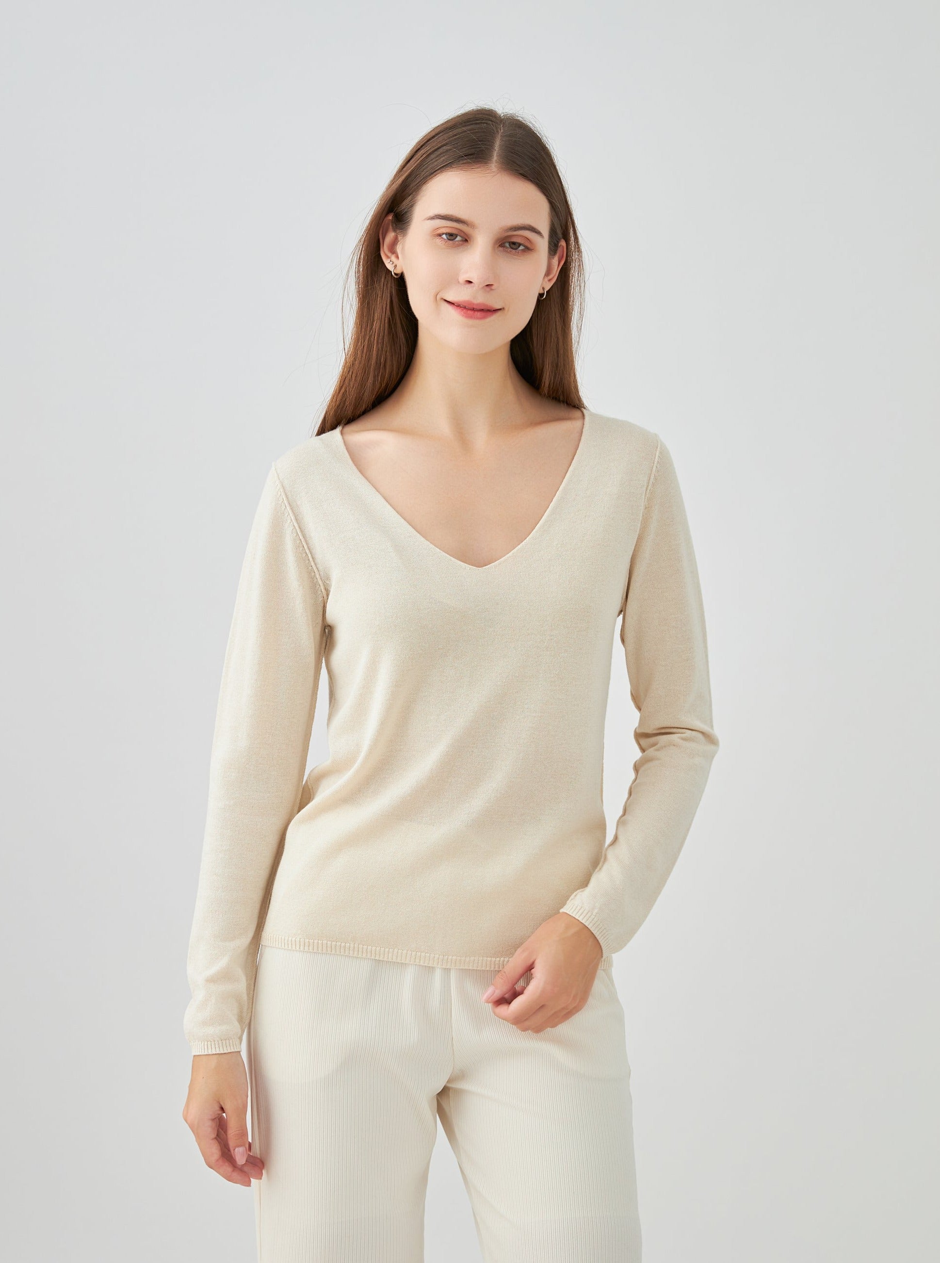 Pull col V en soie cachemire