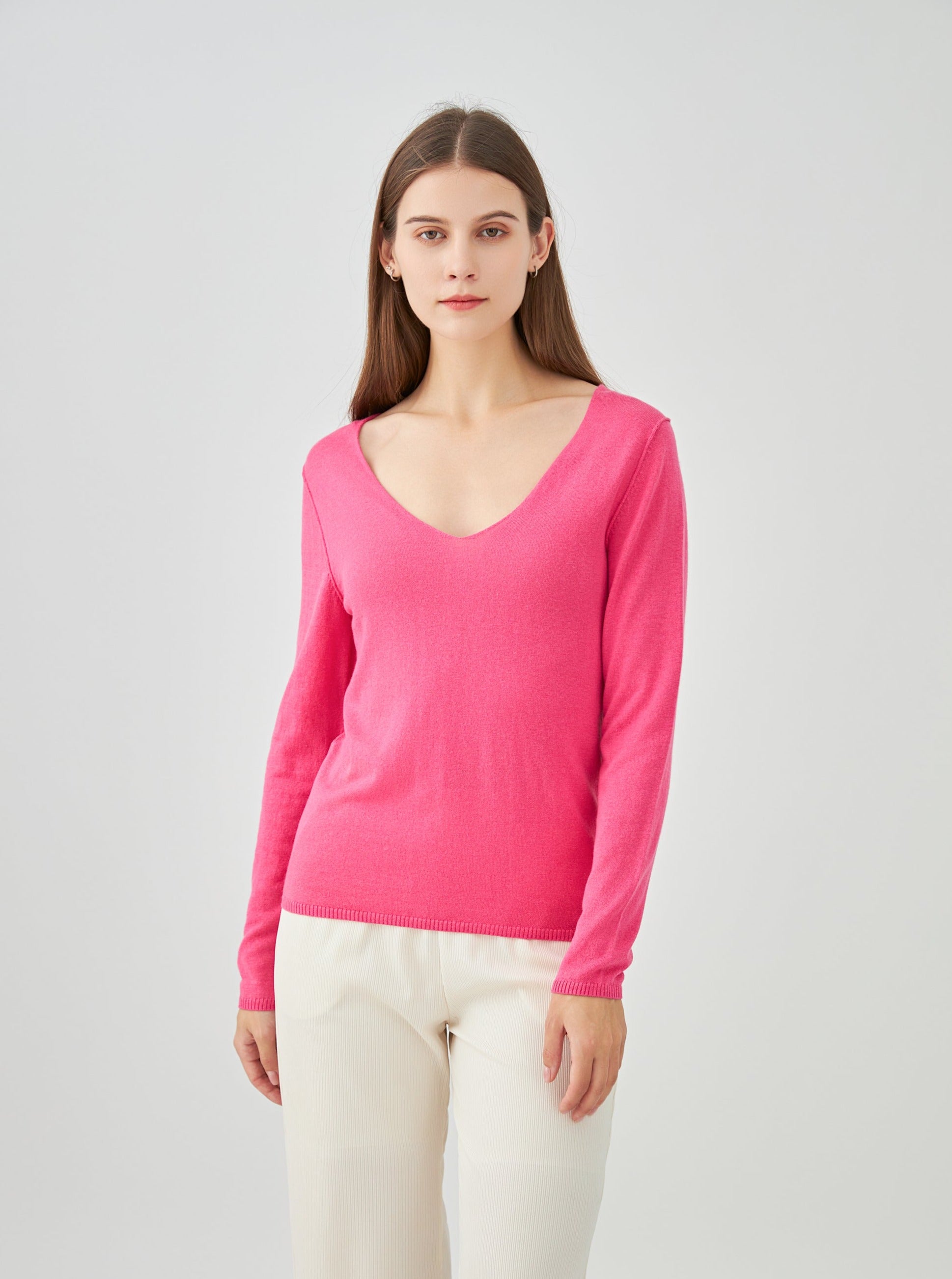 Pull col V en soie cachemire