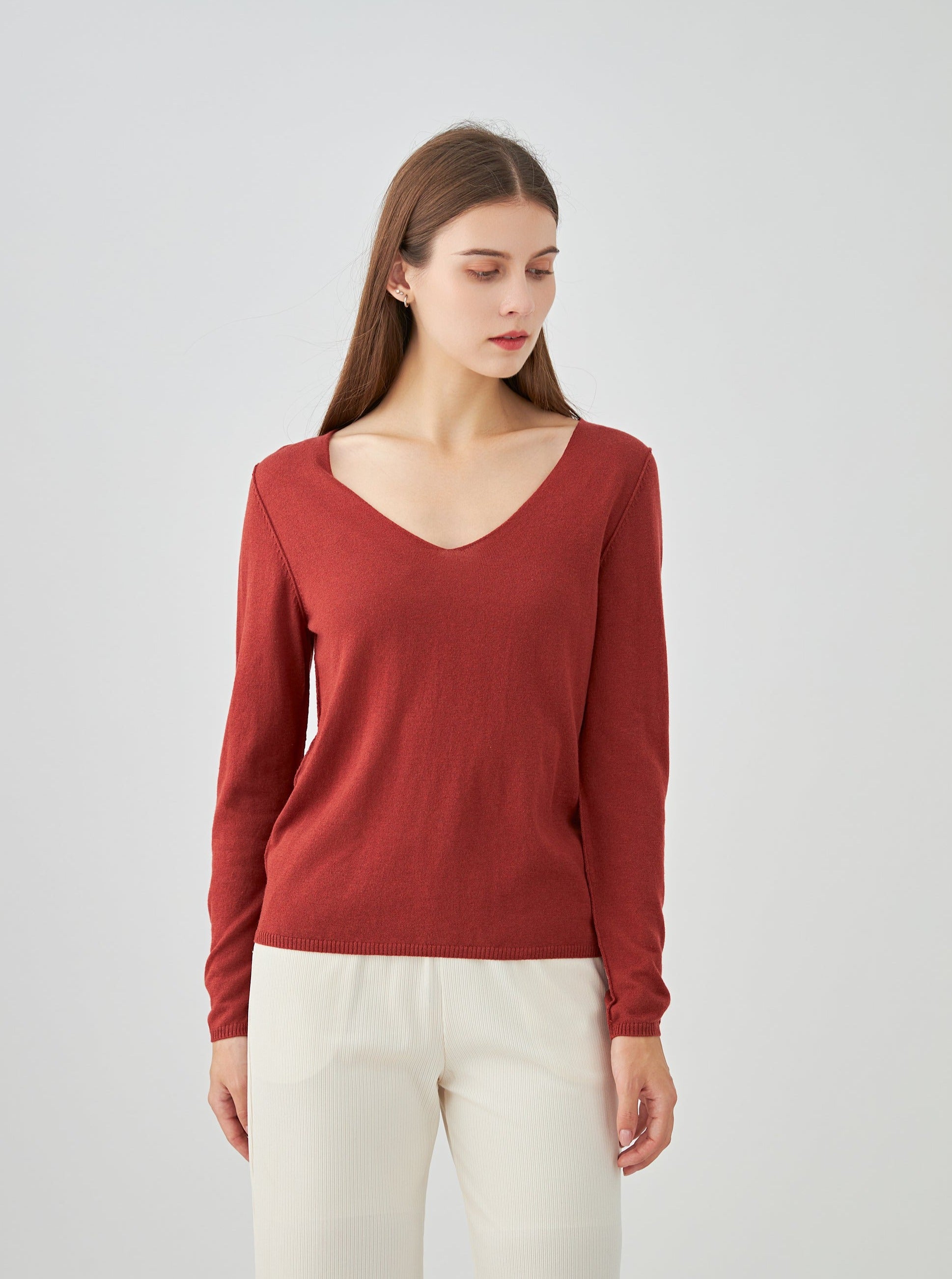 Pull col V en soie cachemire