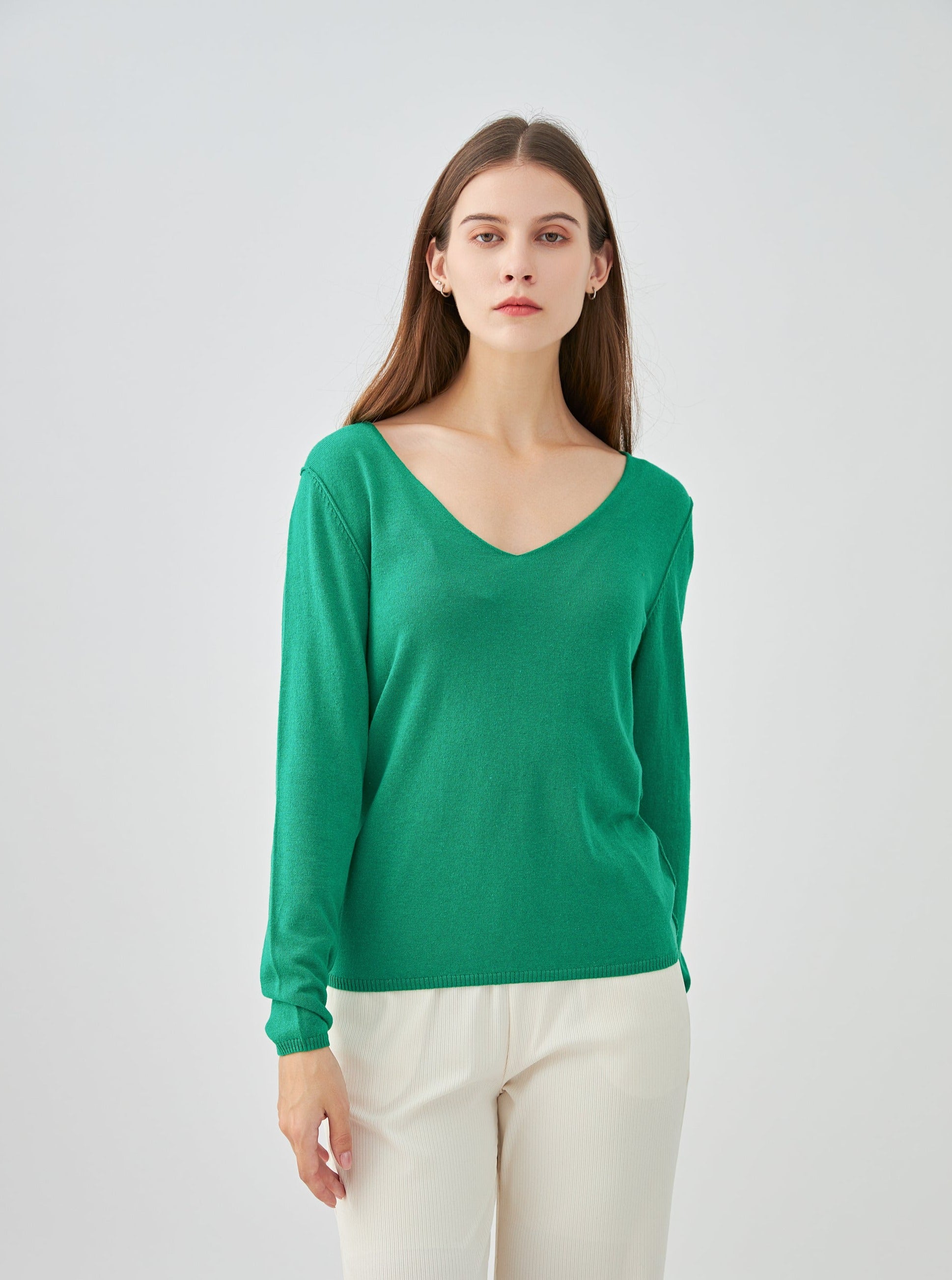 Pull col V en soie cachemire