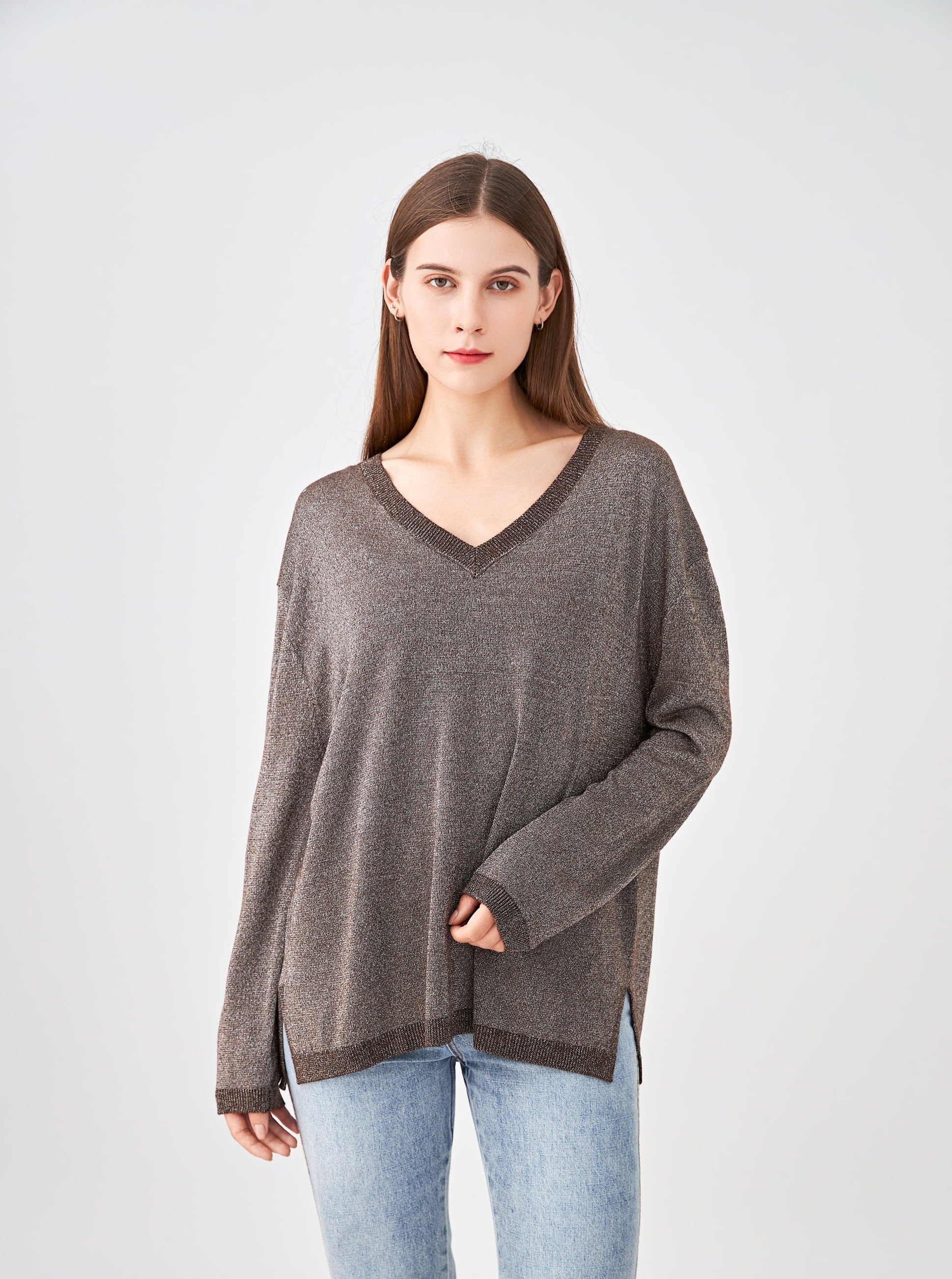 Pull V oversize lurex