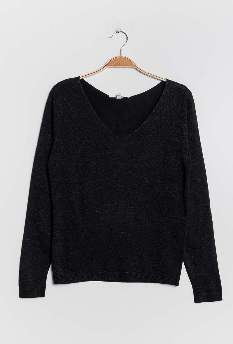 Pull col v lurex manches longues