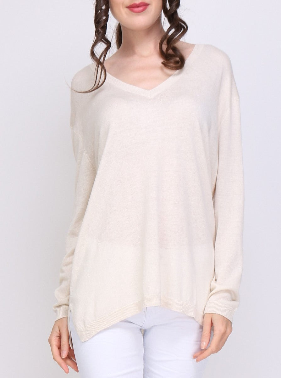 Pull V oversize en soie et cachemire