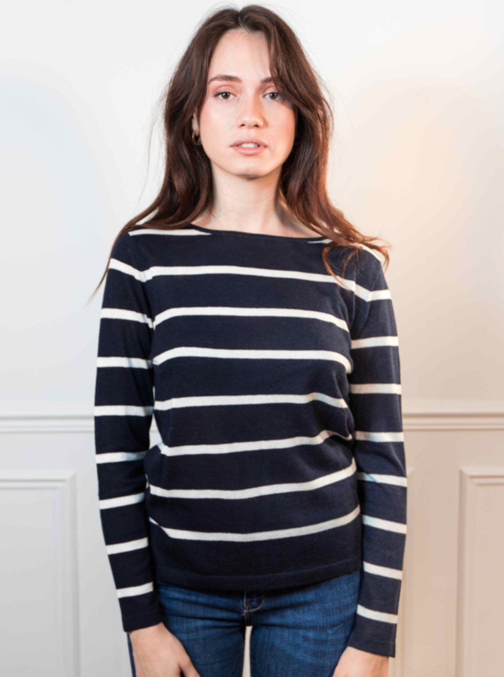 Pull marinière en soie et cachemire