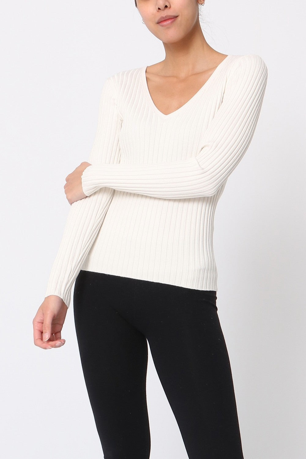 Pull V côtelé en soie