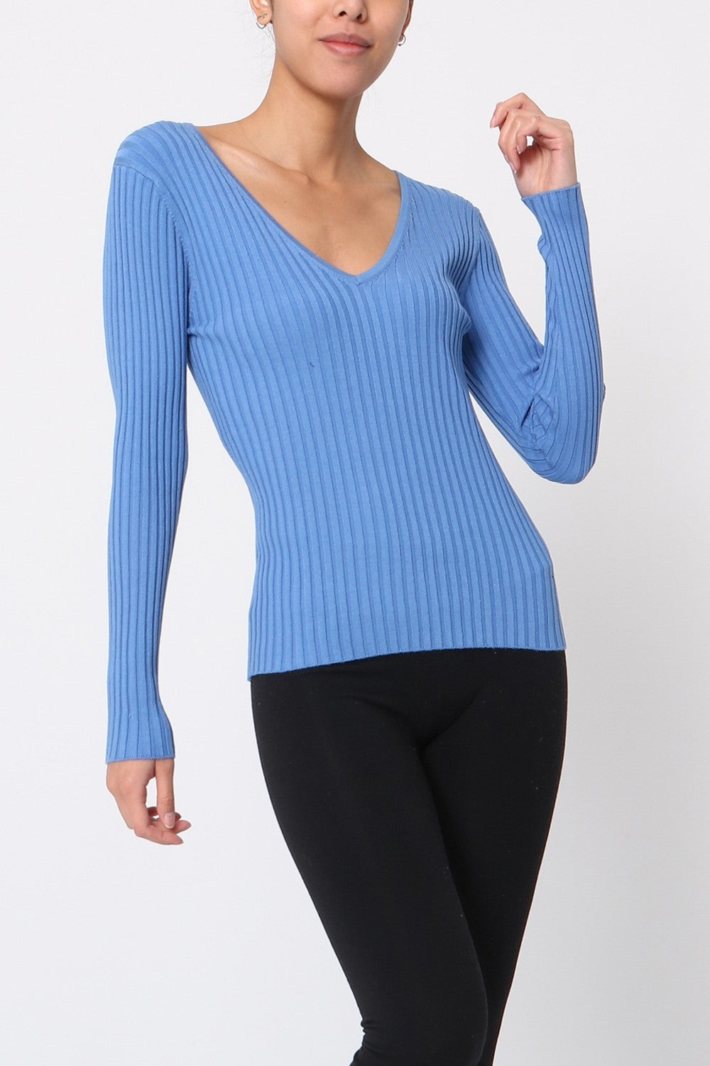 Pull V côtelé en soie