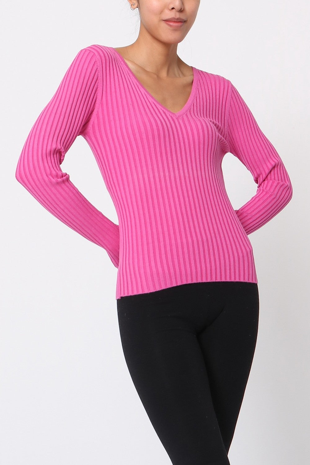 Pull V côtelé en soie