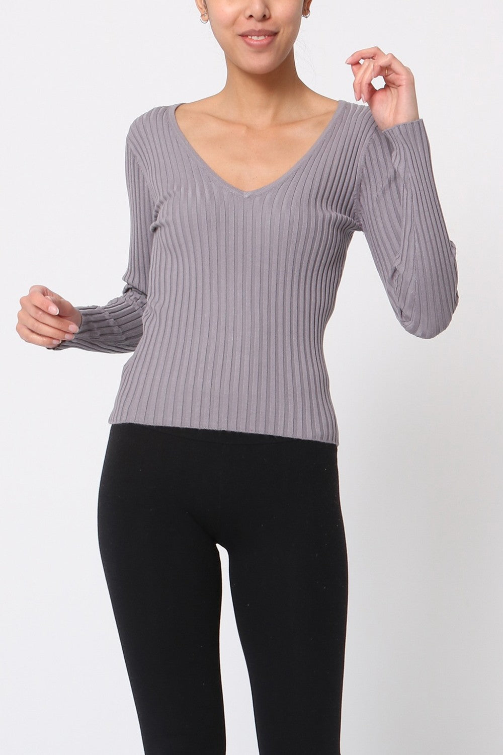 Pull V côtelé en soie