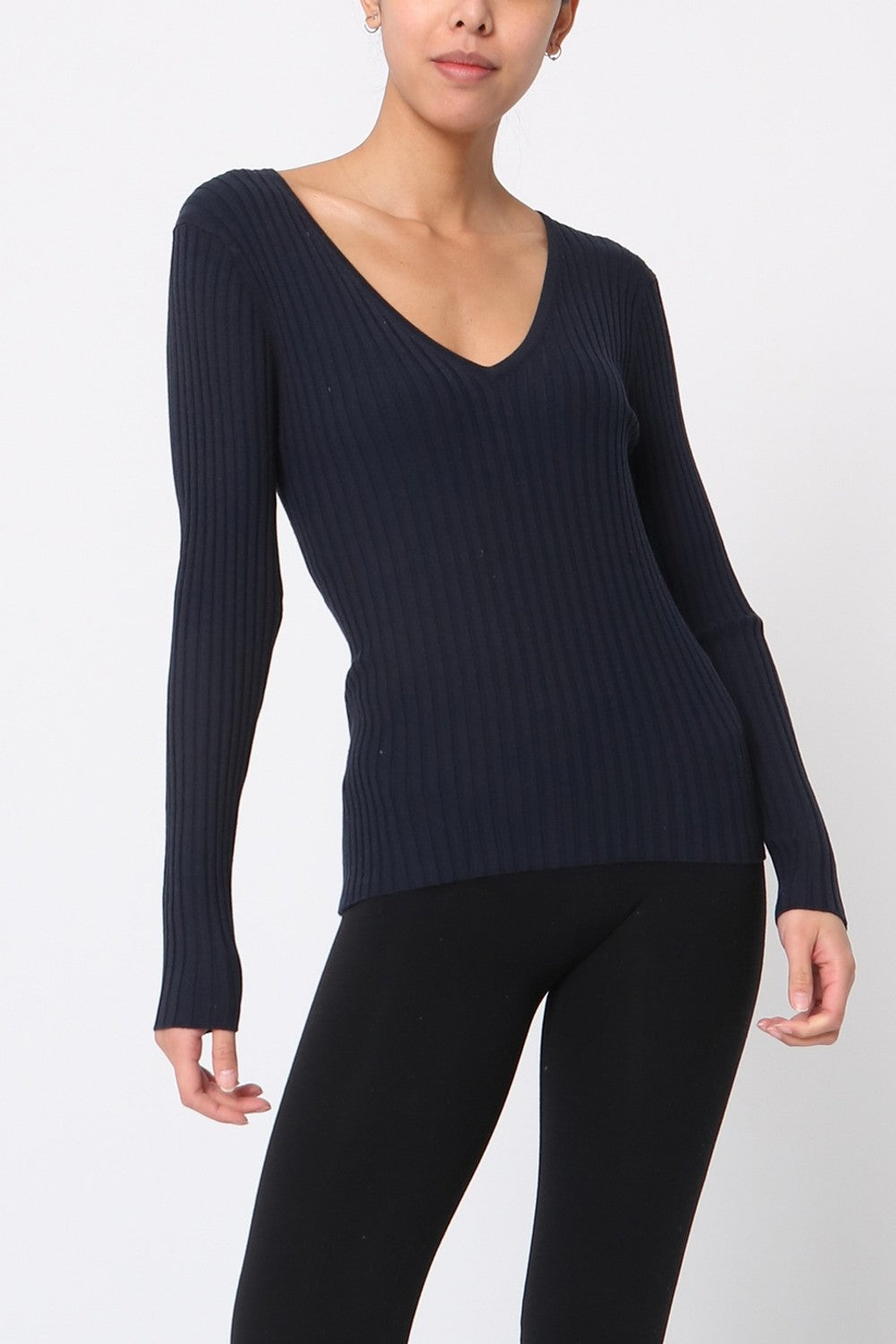 Pull V côtelé en soie