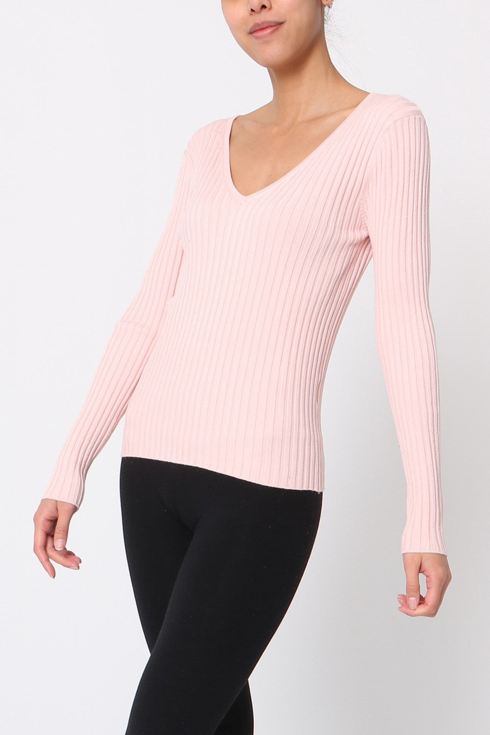 Pull V côtelé en soie