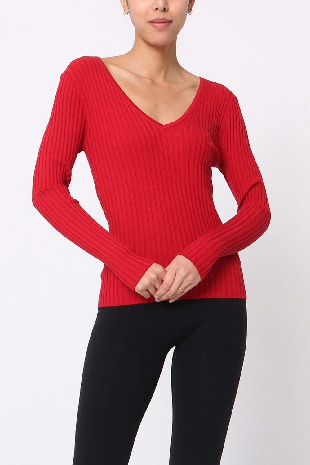 Pull V côtelé en soie