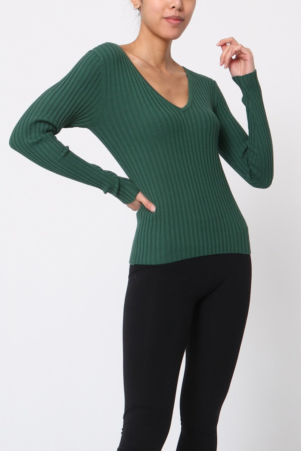 Pull V côtelé en soie
