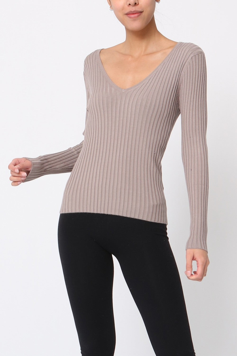 Pull V côtelé en soie