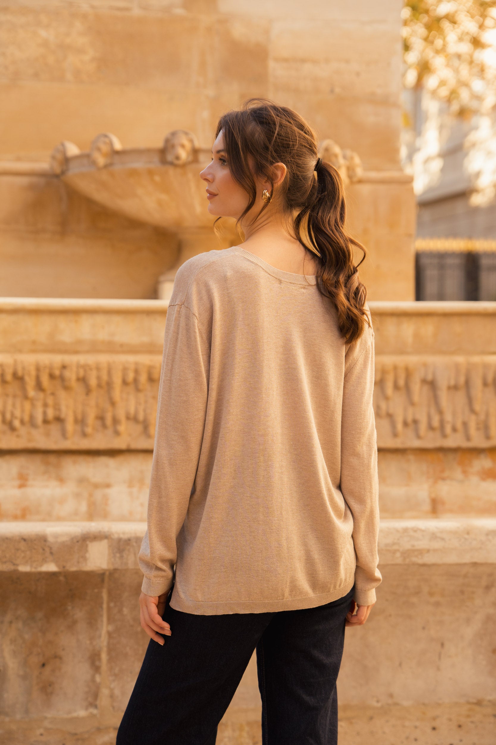 Pull V oversize en soie et cachemire