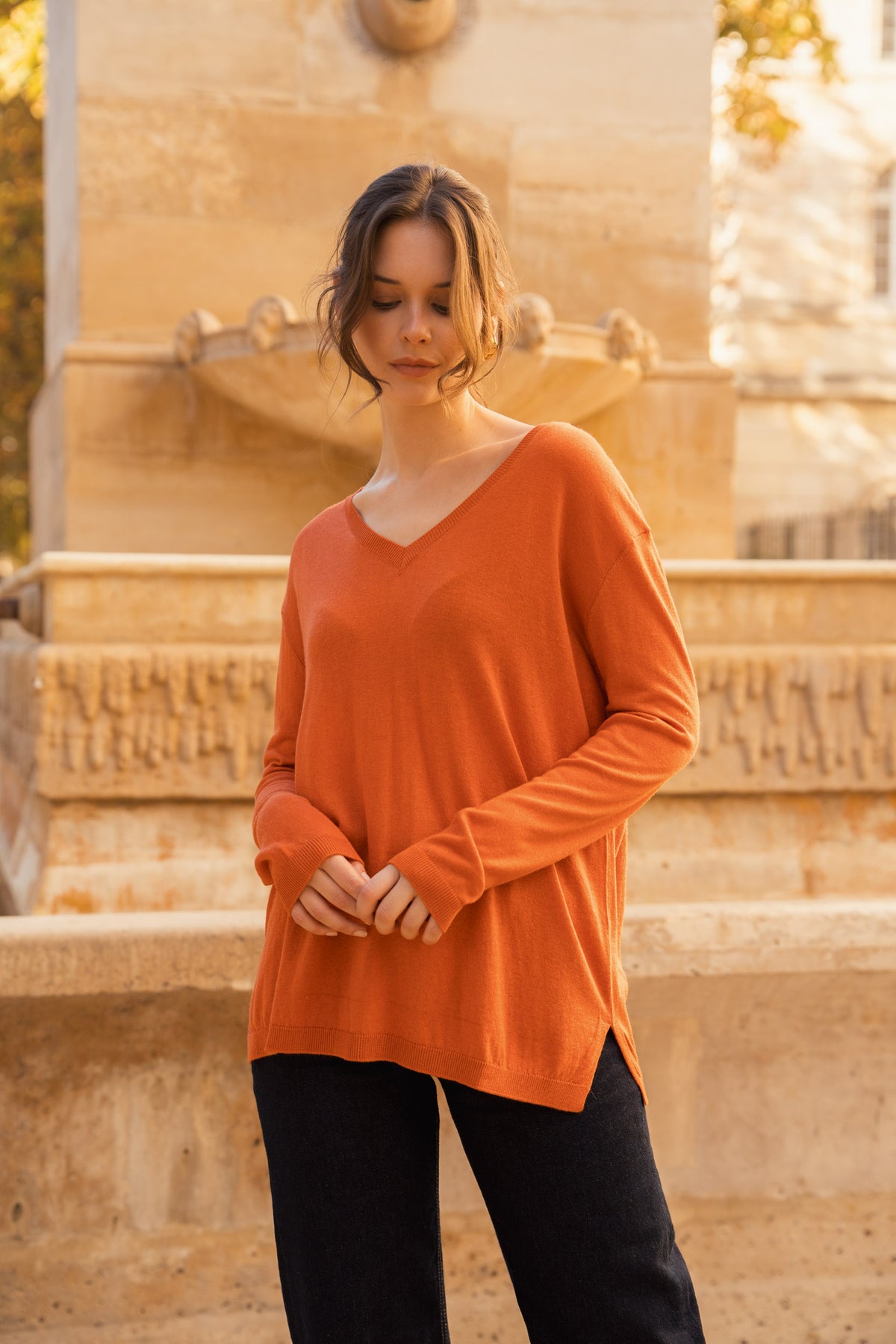 Pull V oversize en soie et cachemire