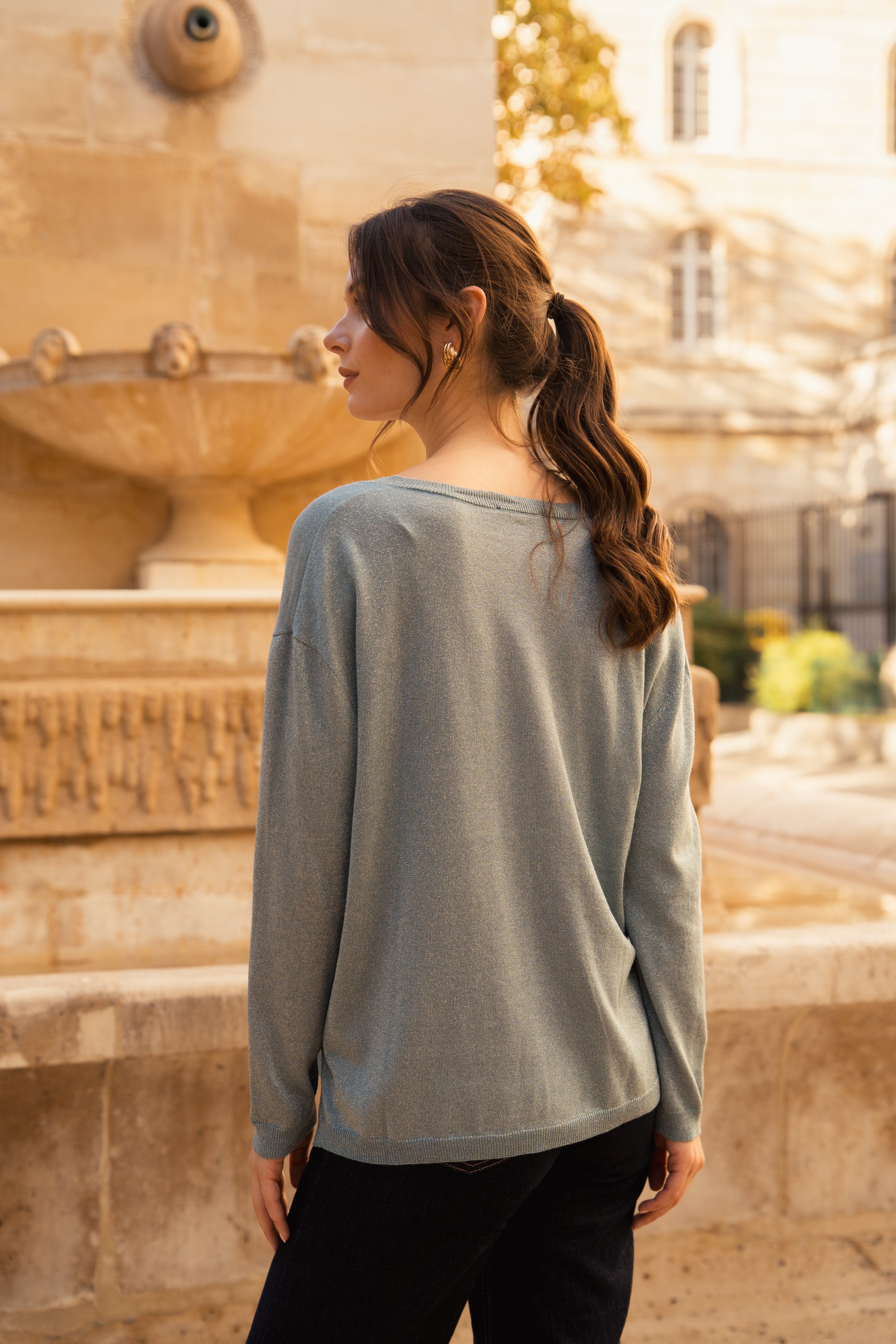 Pull lurex & cachemire col V oversize