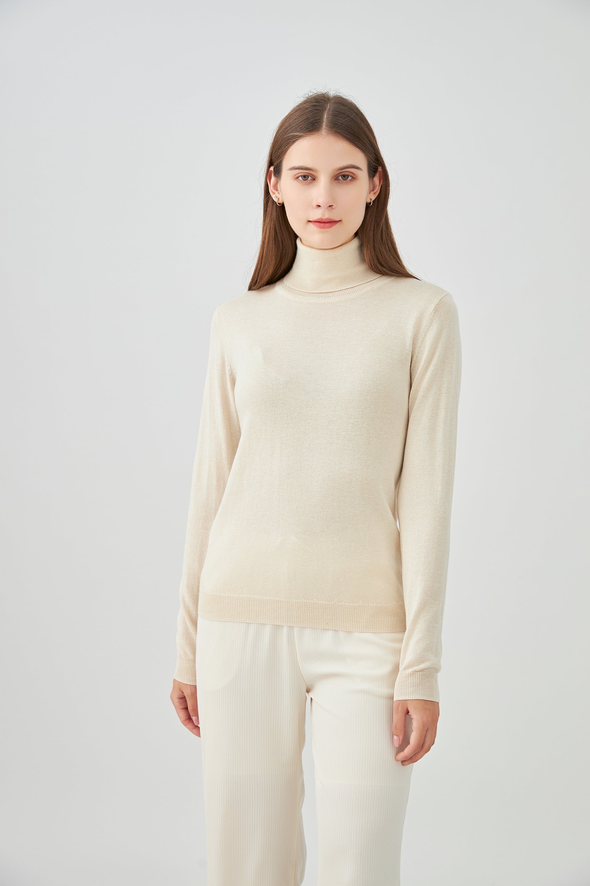 Pull col roulé en soie et cachemire