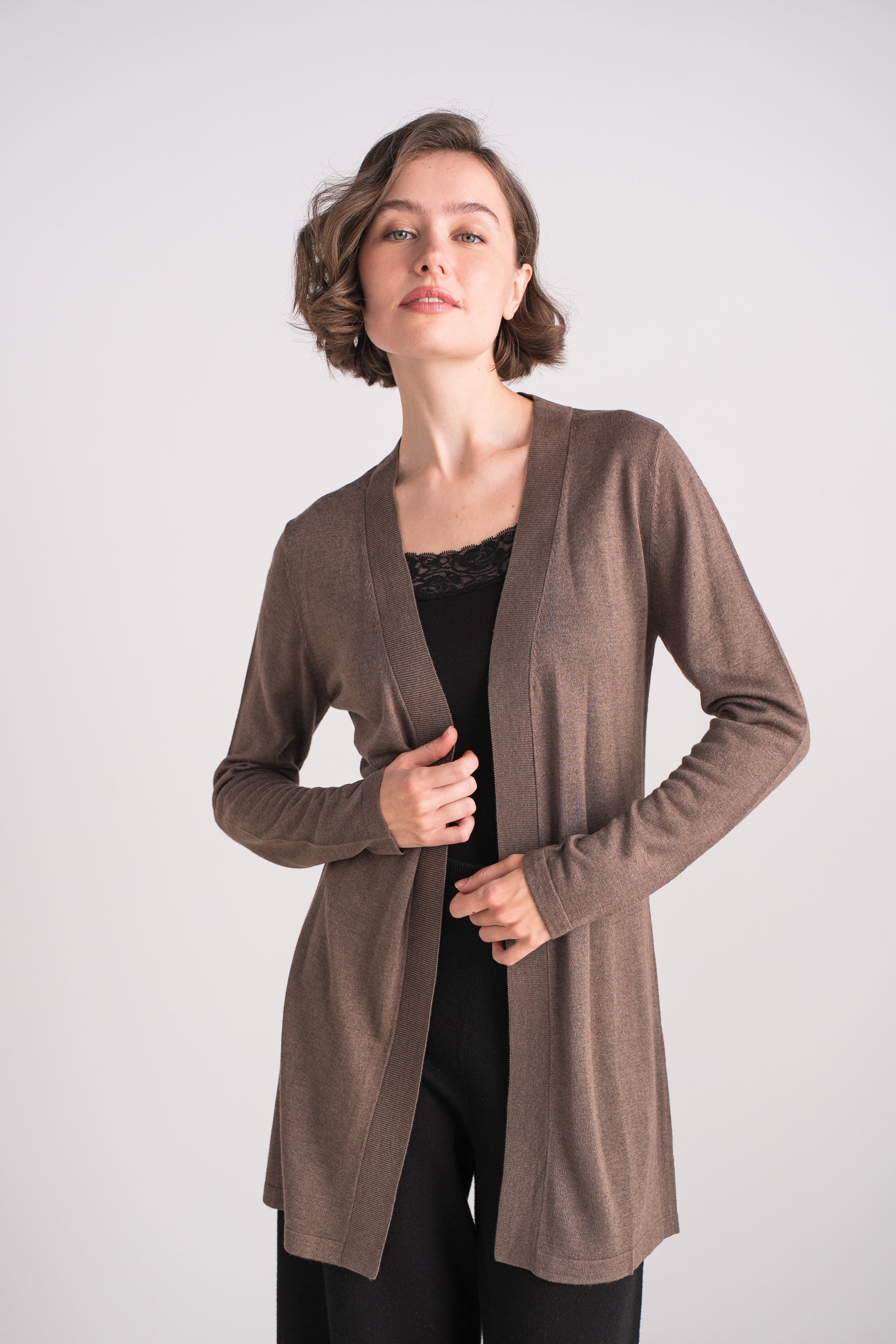 Gilet long en soie cachemire