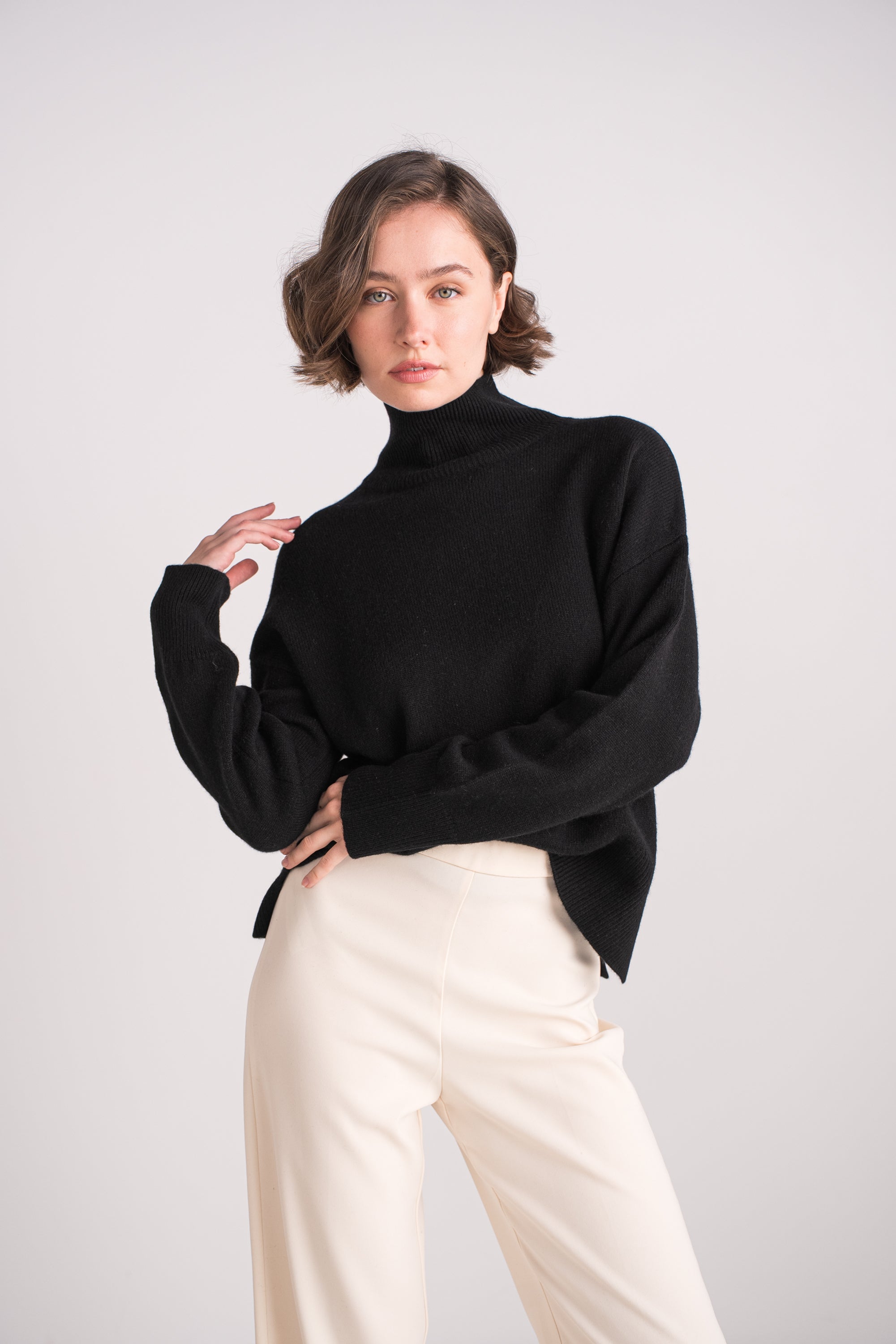 Pull 100% cachemire 4 fils col cheminée