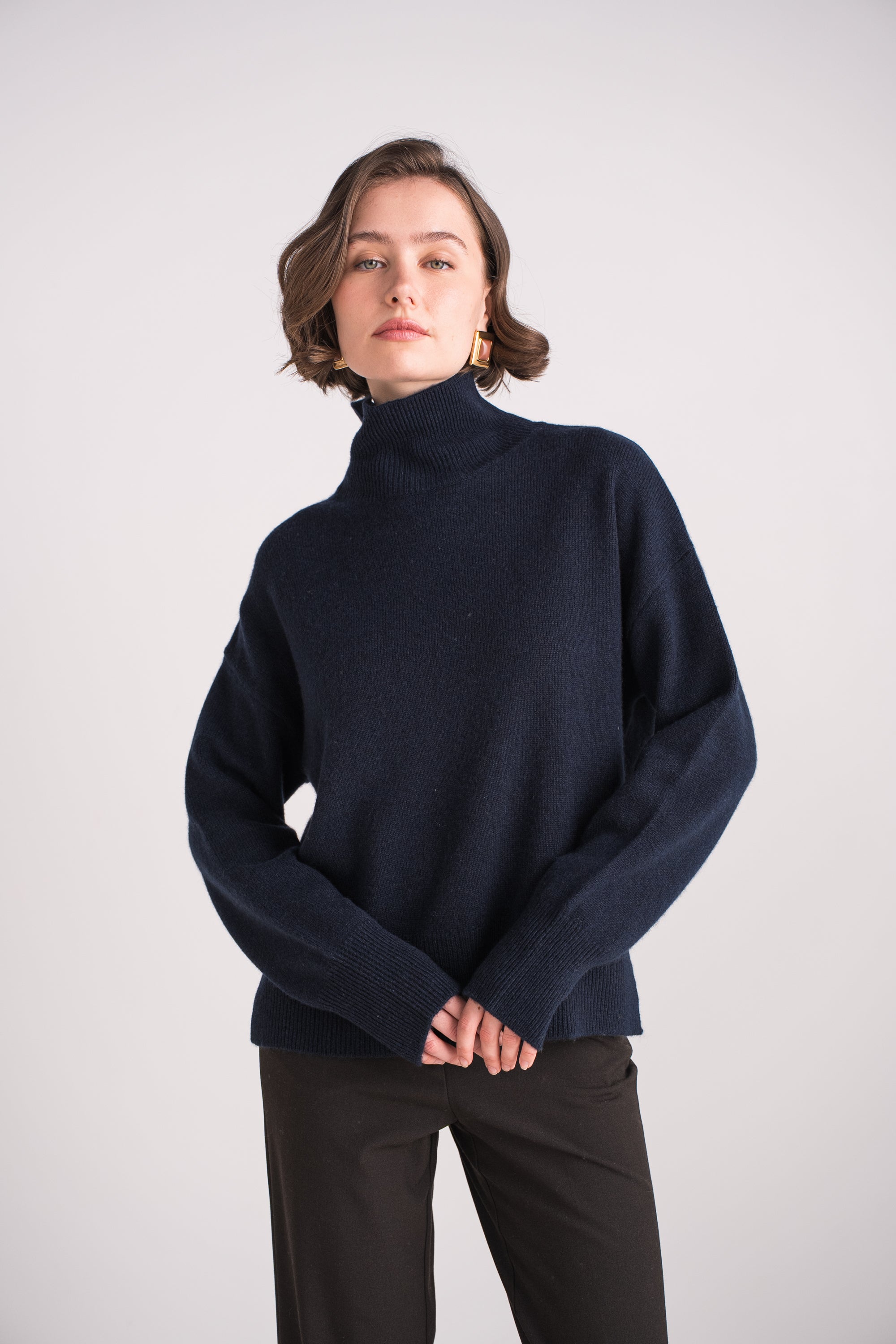 Pull 100% cachemire 4 fils col cheminée