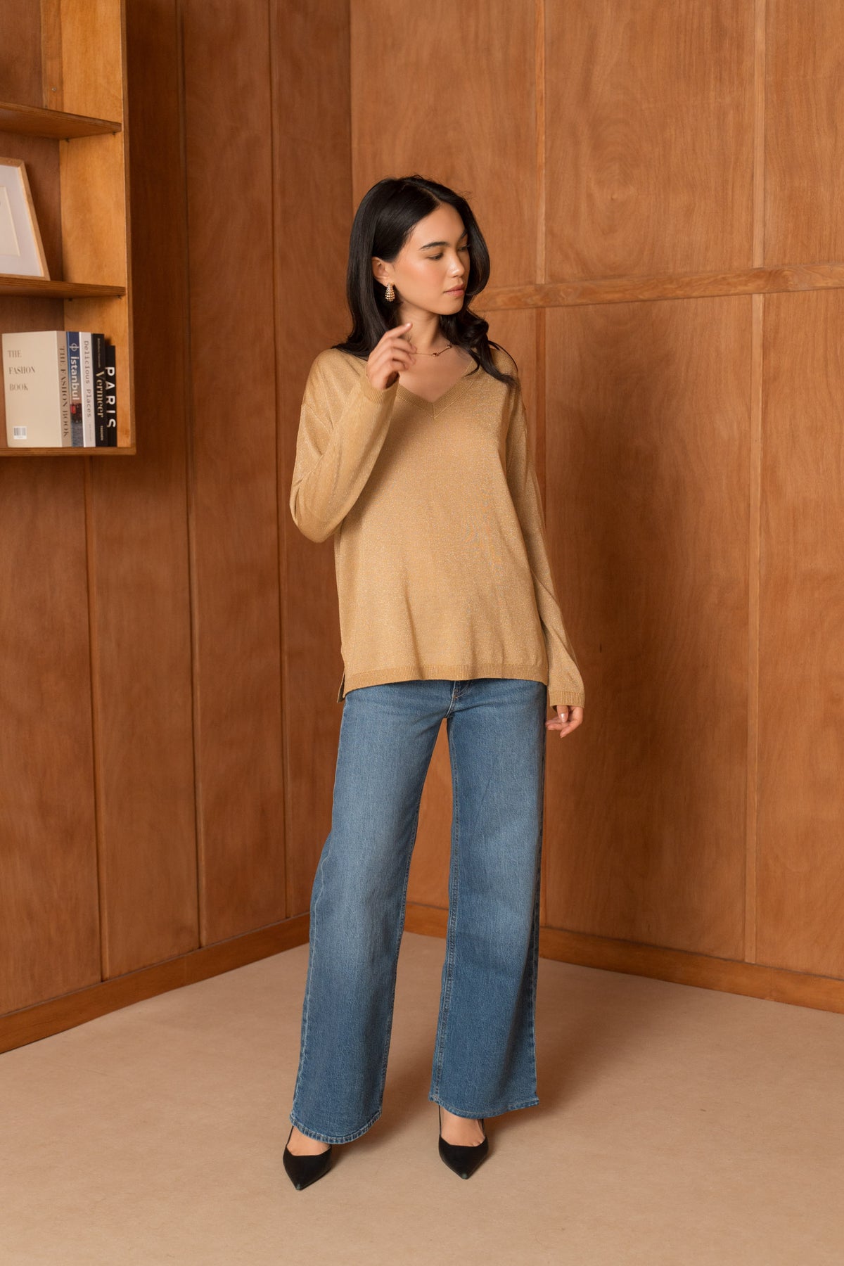 Pull lurex & cachemire col V oversize