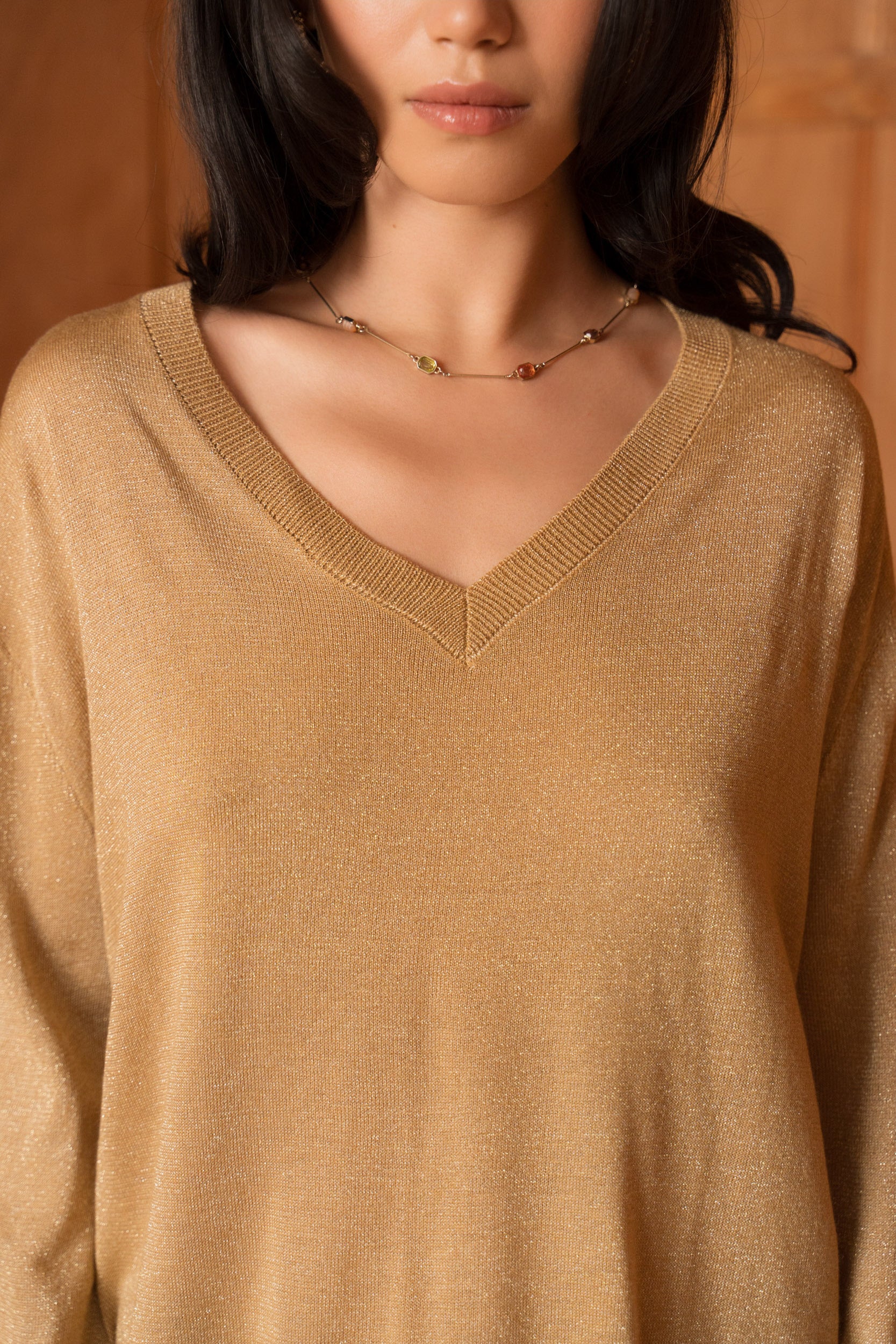 Pull lurex & cachemire col V oversize