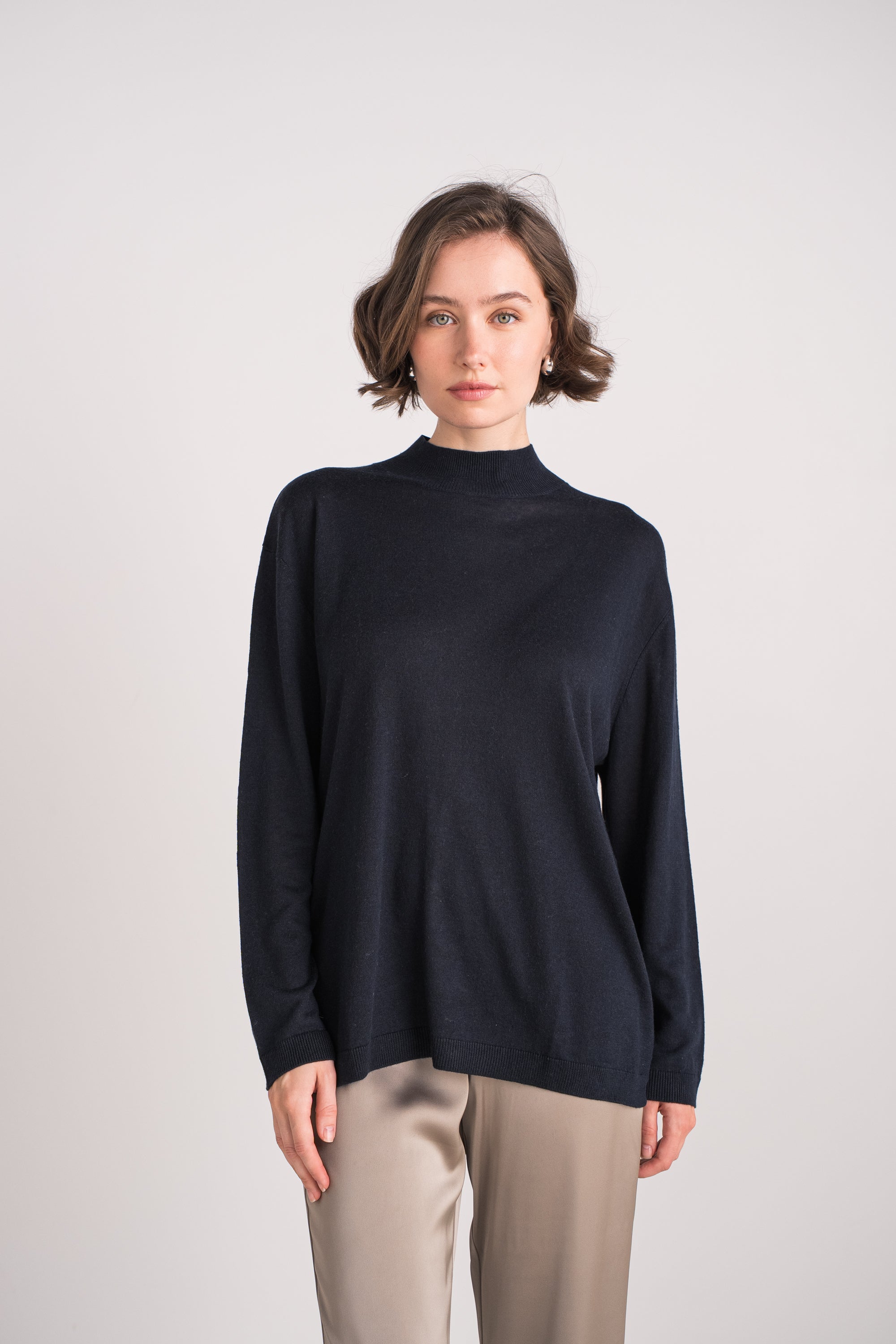Pull col cheminée oversize en soie et cachemire