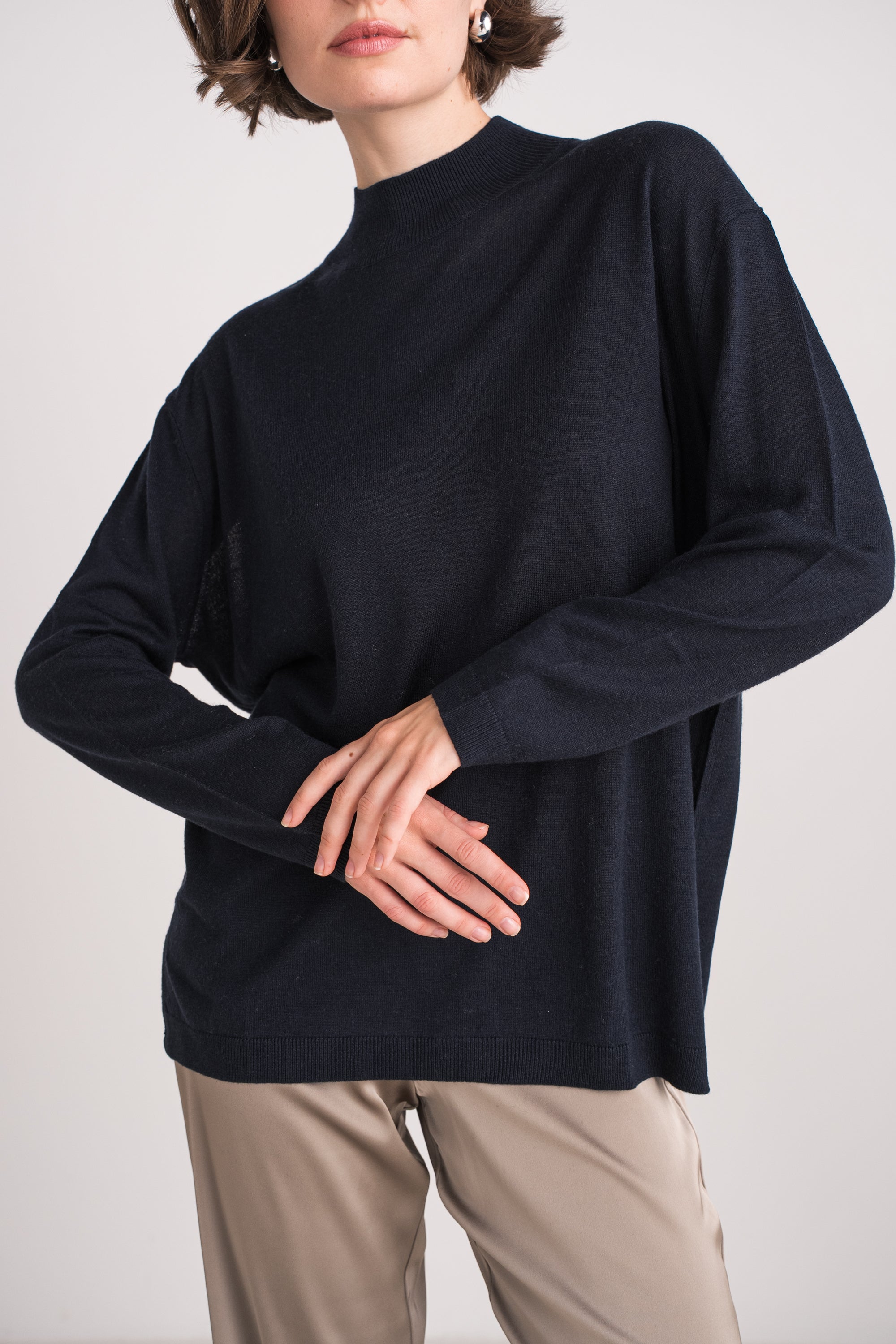 Pull col cheminée oversize en soie et cachemire
