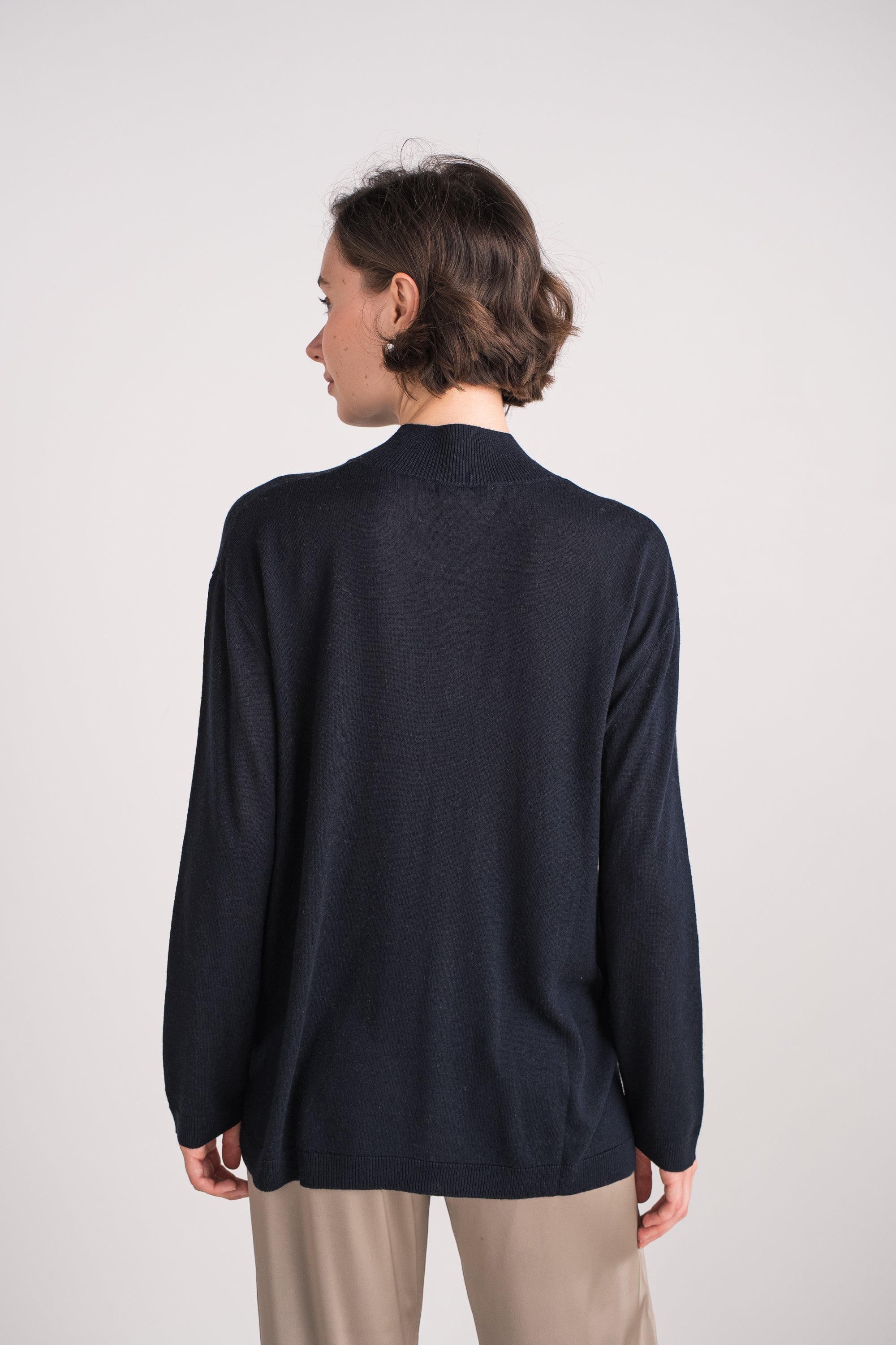 Pull col cheminée oversize en soie et cachemire